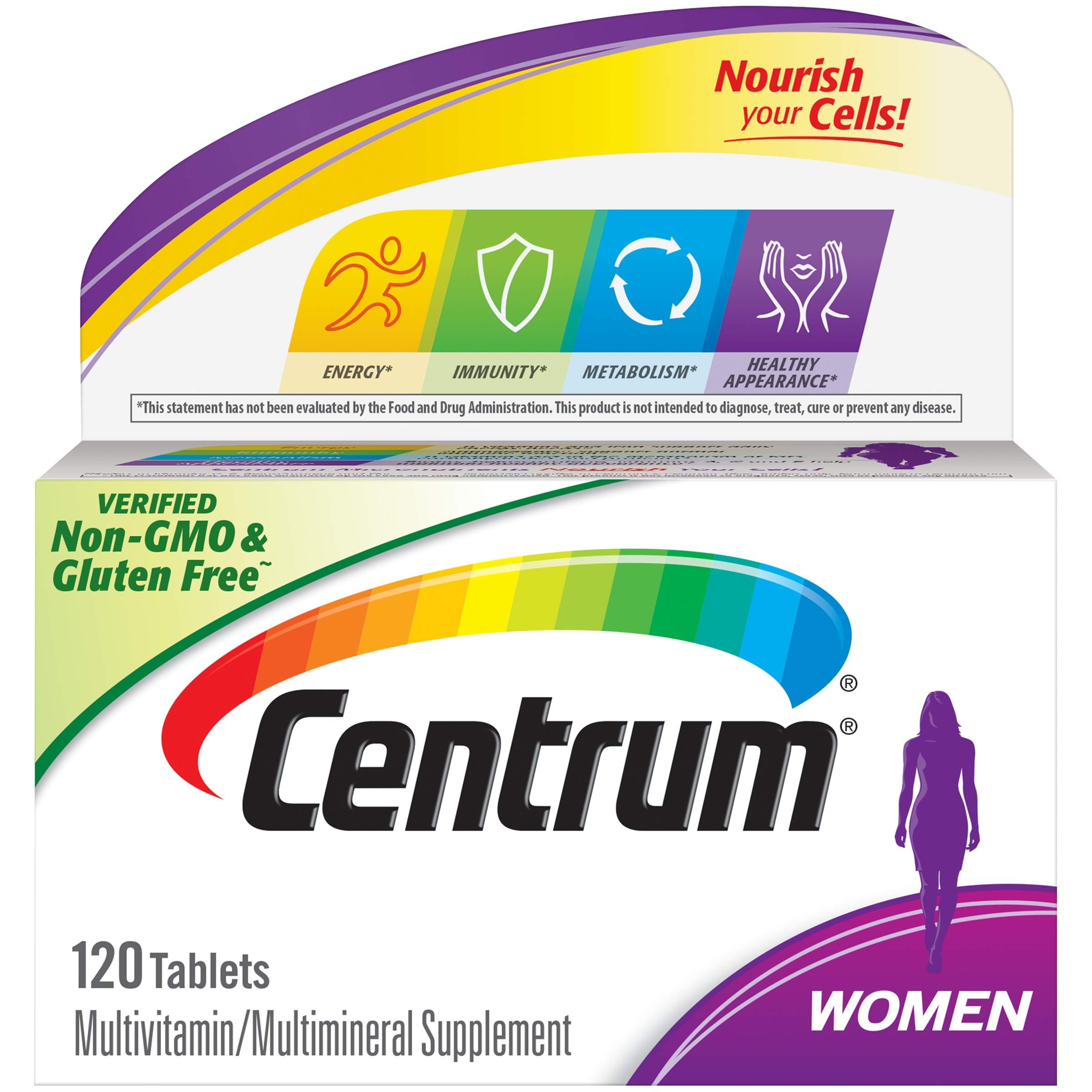 Centrum Multivitamin for Women, Multivitamin/Multimineral Supplement with Iron, Vitamin D3, B Vitamins and Antioxidant Vitamins C and E, Gluten Free, Non-GMO Ingredients - 120 Count