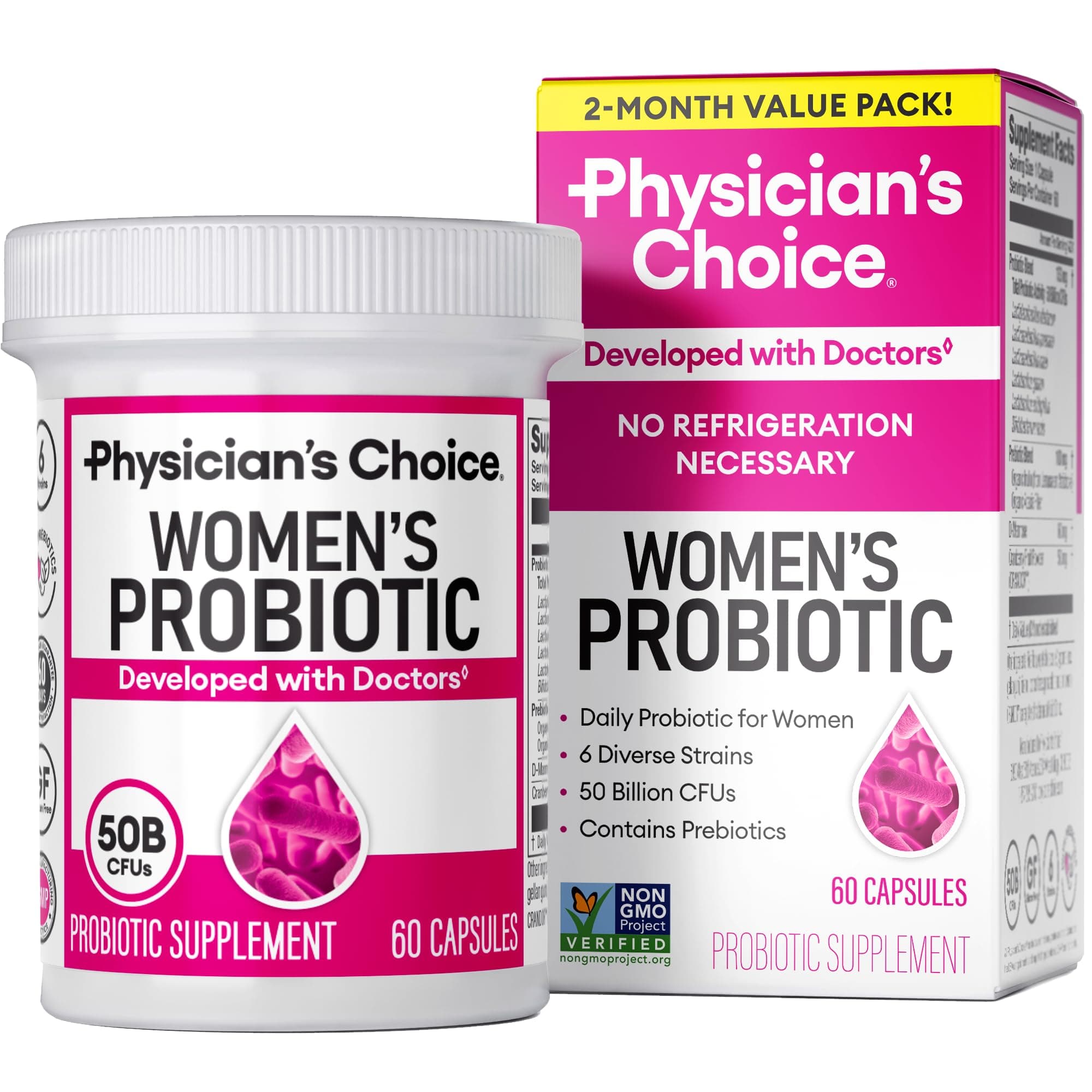 Physician's Choice Probiotics - PH Balance, Digestive, UT, & Feminine Health - 50 Billion CFU - 6 Unique Strains for Women - Organic Prebiotics, Cranberry Extract+ - Probiotic - 60 CT