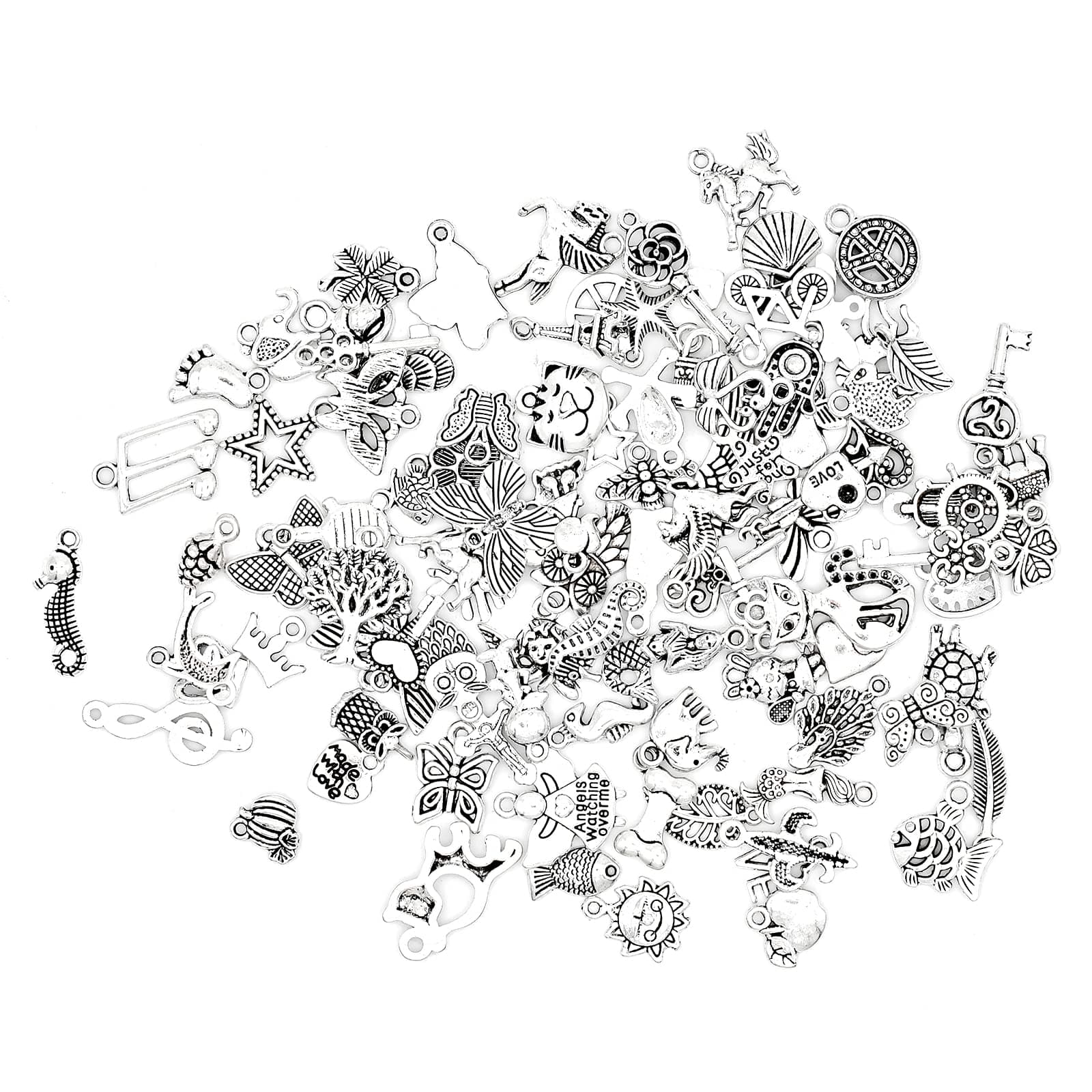 Silver Charms for Jewellery Making,100 Pieces Mixed Smooth Tibetan Metal Charms Pendants for DIY Craft Jewelry Making Bracelet Necklace Pendant Earring Accessories
