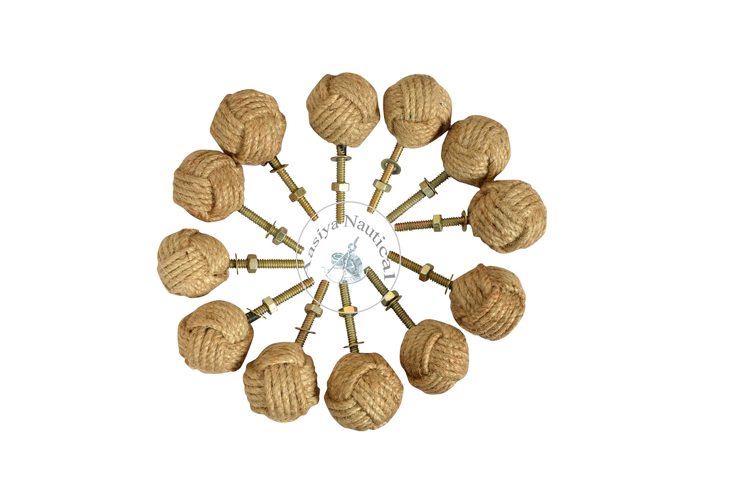 Knot Door Knobs Drawer Handles with Jute Rope 12 Pack, wood-coloured