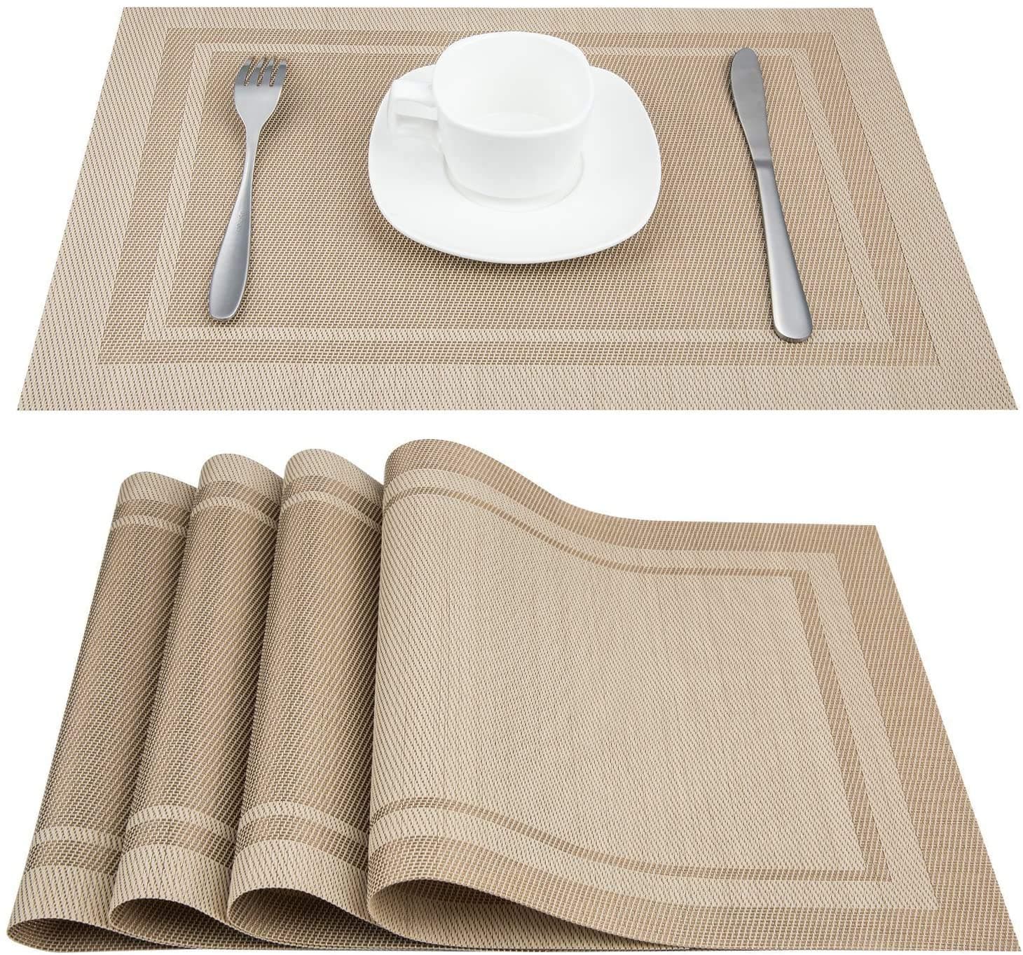 Placemat, Table Mats, 18L X 12W (Inch) Set of 6 Insulated Washable Non-Slip Table Mats for Dining Tables and Kitchens (Beige-6 set)