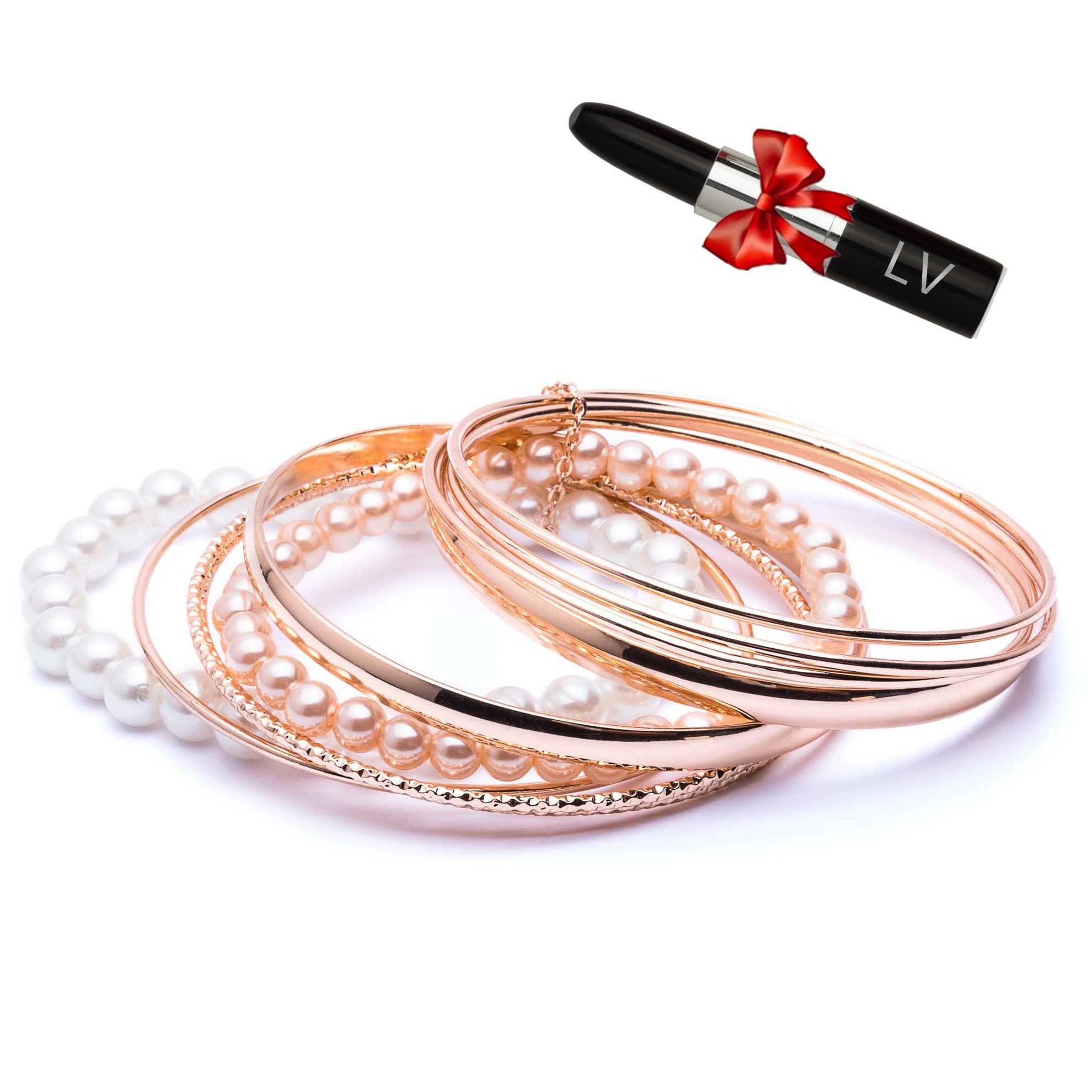 ANTONIO MIRO Gold Bracelet Bangles and Beads - Bracelet with elegant engraved logo Presentation Gift Bag - LV lipstick pen included!