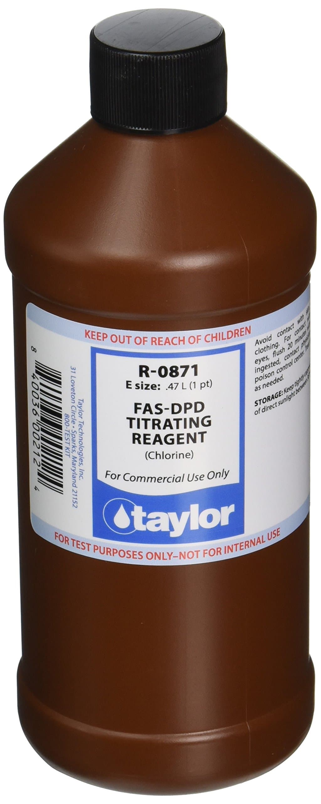 Taylor Technologies R-0871-E FAS-DPD Titrating Reagent, 16 oz, Liquid