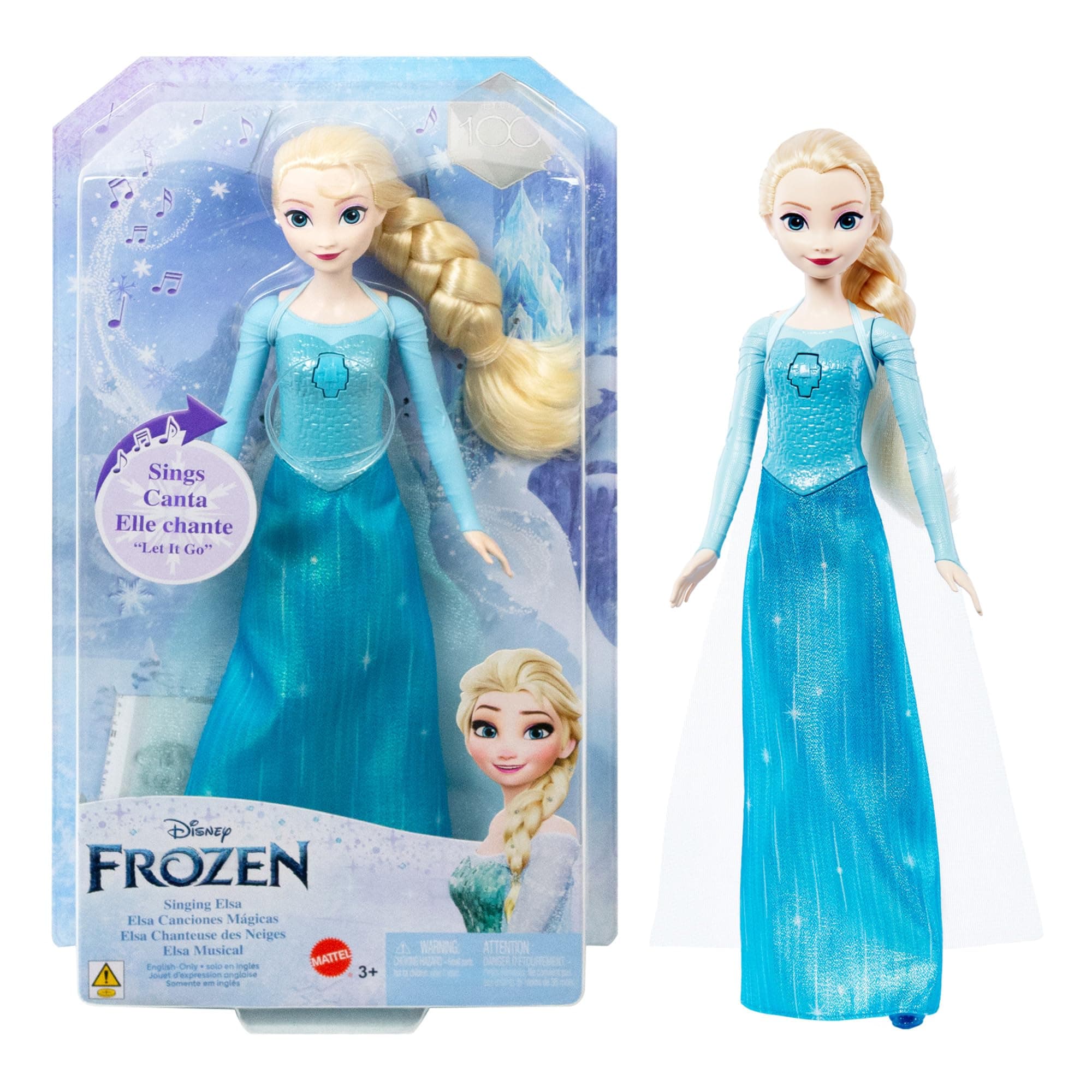 Disney Frozen Singing Elsa Doll, Frozen Elsa in Signature Clothing, Collectible Fashion Doll, Poseable Doll with Button that Sings "Let It Go" Song, Toys for Ages 3 and Up, English Version, HLW55