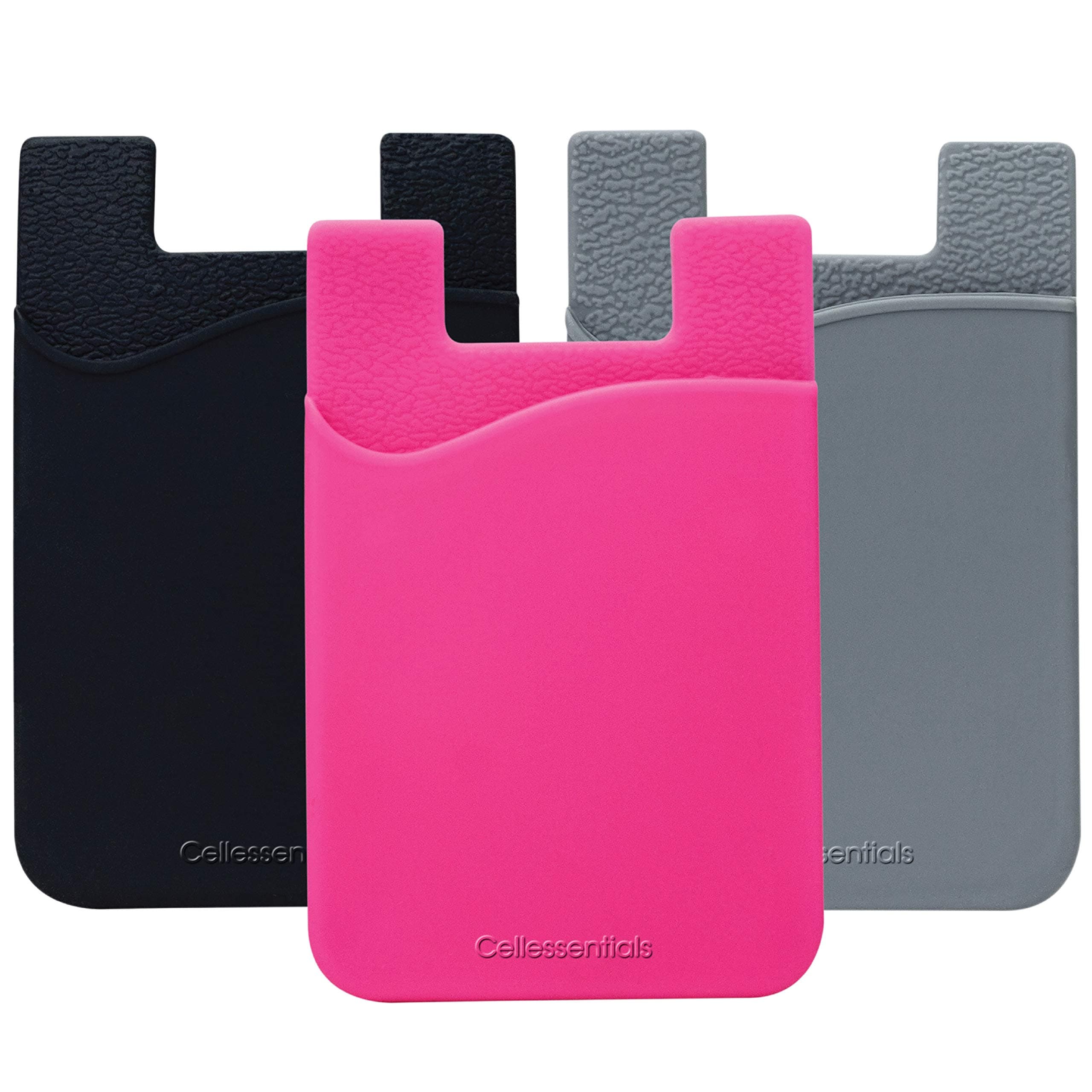 USA Merchant Card Holder for Back of Phone - Silicone Stick on Cell Phone Wallet for Credit Card, ID, Business Card - iPhone, Android and Most Smartphones - 3 Pack (Black,Pink,Grey)