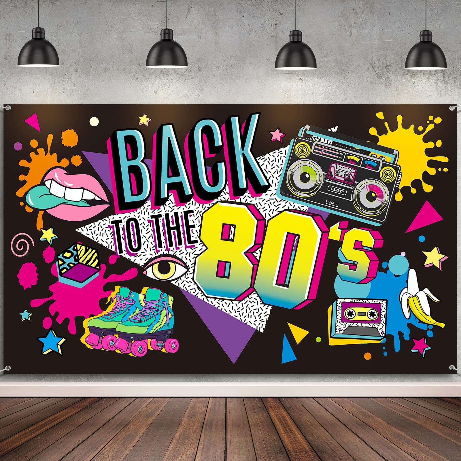 Irenare Back to the 80's Party Banner Backdrop Decorations Supplies for Photography Background, 73 x 43 x 0.04 Inch