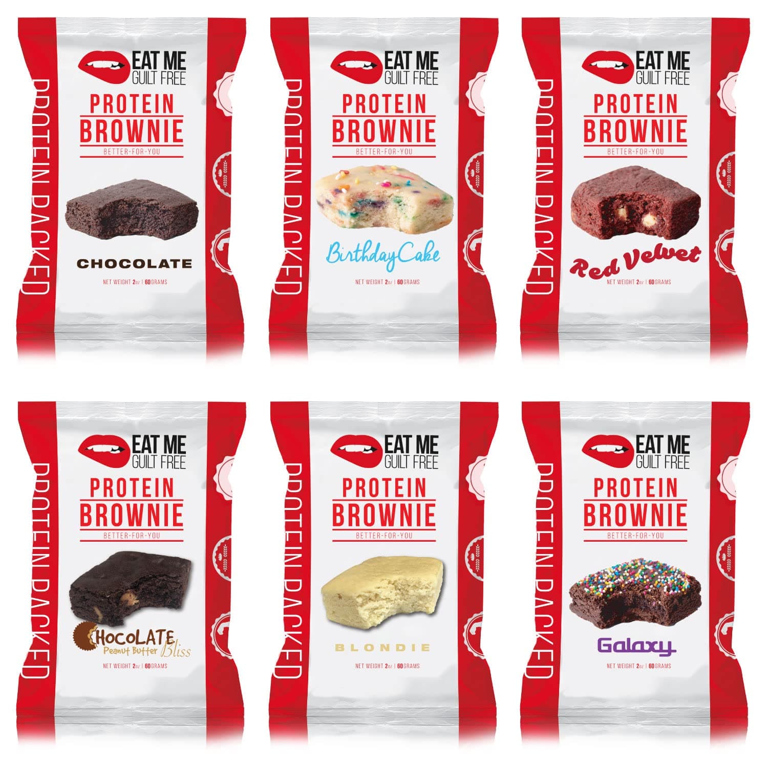Eat Me Guilt Free Protein Brownie – Low Carb, Low Sugar, Keto-Friendly Brownies – 6 Count, (Brownie Variety Pack)