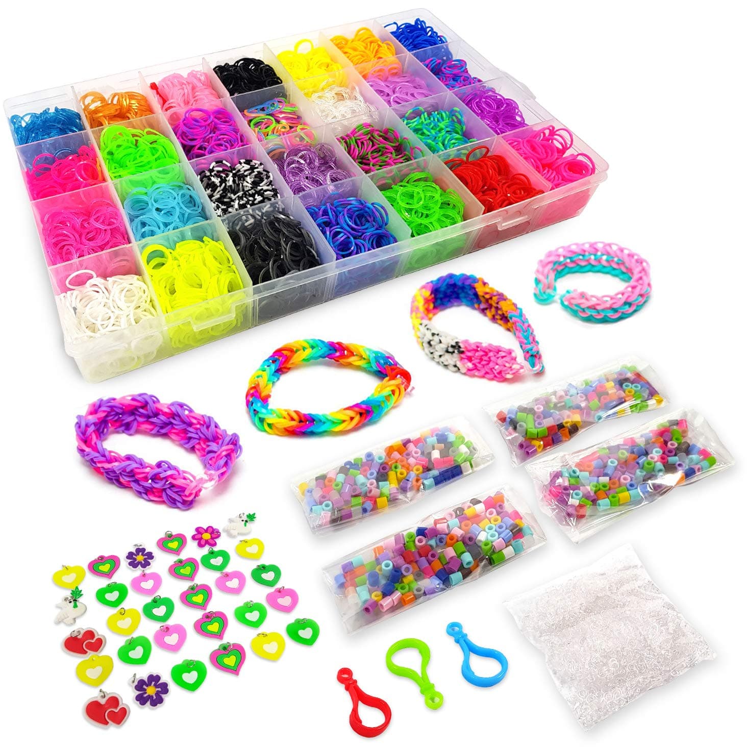 11500+ Colorful Bands Mega Refill Loom Kit – Rubber Band Bracelet Kit for Kids – 10500 Premium Crazy Loom Rubber Bands, 30 Charms, 5 Hooks, 250 Beads, 550 Clips – DIY Crafts Making Bracelets 42 Colors