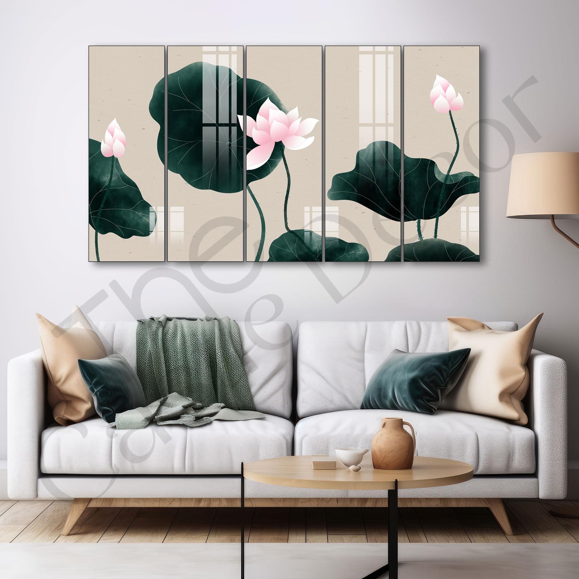 The Castle Decor Lotus painting with frame Big Size 27x48 Wall art for living room,Bedroom,Drawing room,Hotels-Wooden Framed-460
