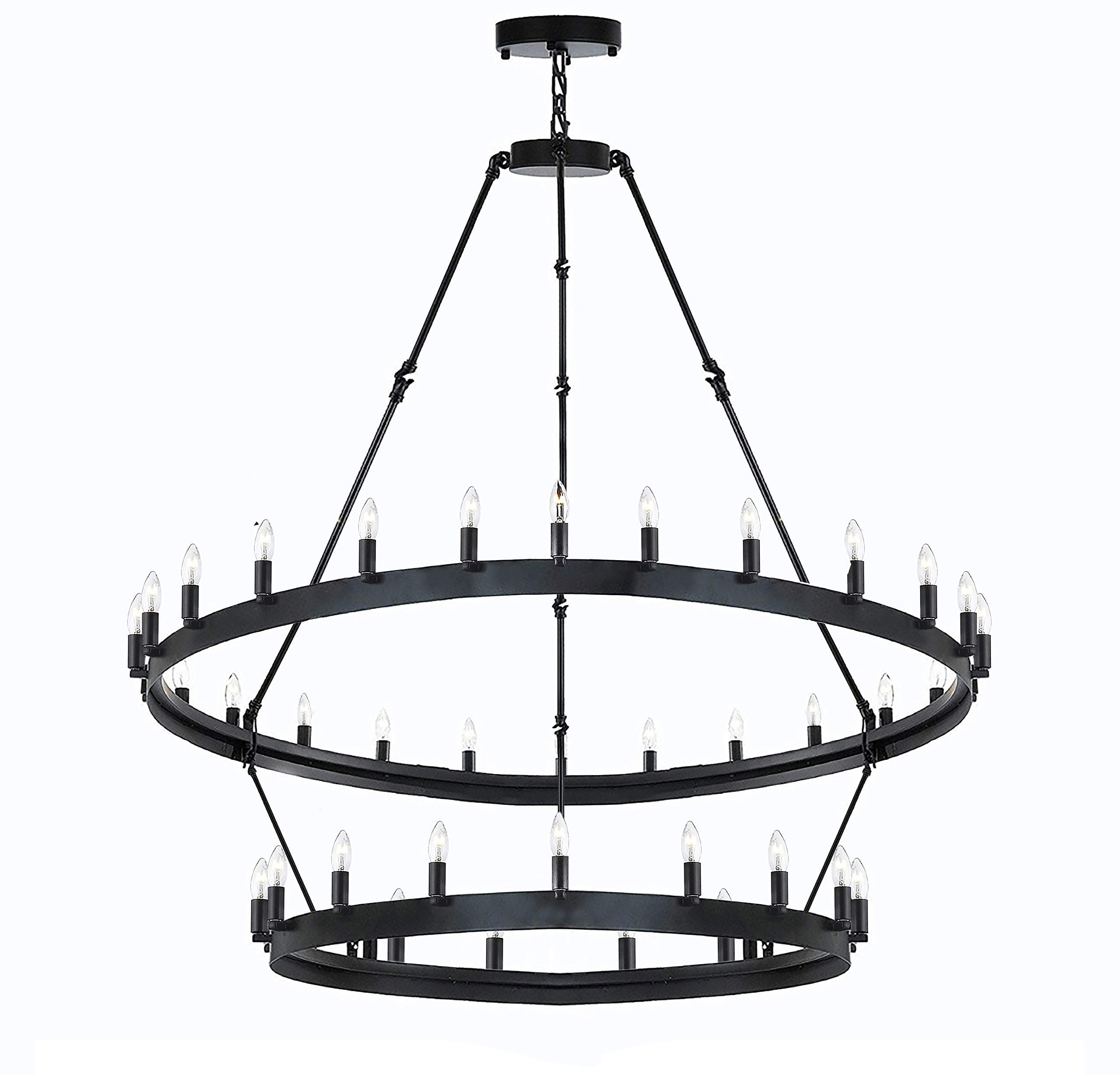 Wrought Iron Vintage Barn Metal Castile Two Tier Chandelier Chandeliers Industrial Loft Rustic Lighting W 38” H 50”