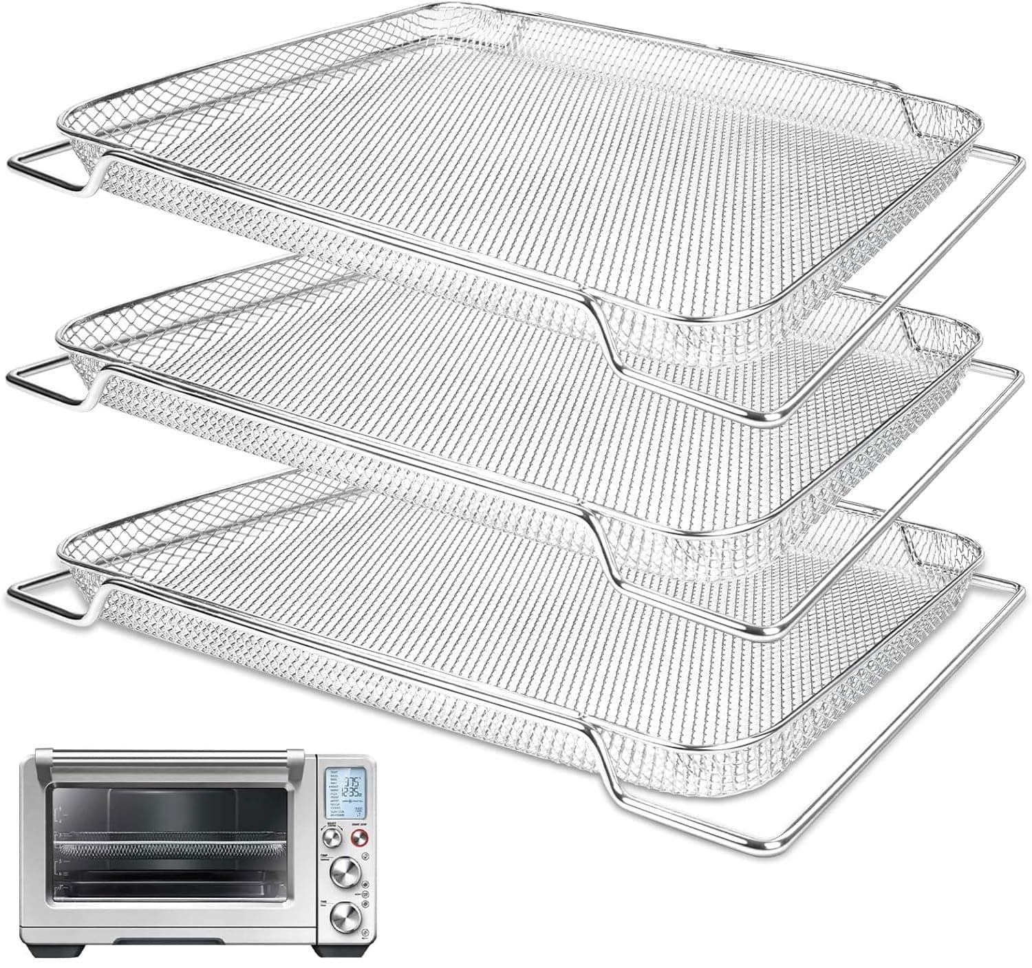 Air Fryer Basket for Breville Smart Oven Air Fryer Pro, 3pcs Stainless Steel Mesh Baskets Air Fryer Accessories, Mesh Tray for Oven, Microwave Oven (for Breville:16.5"D x 11.8"W x 0.5"H)