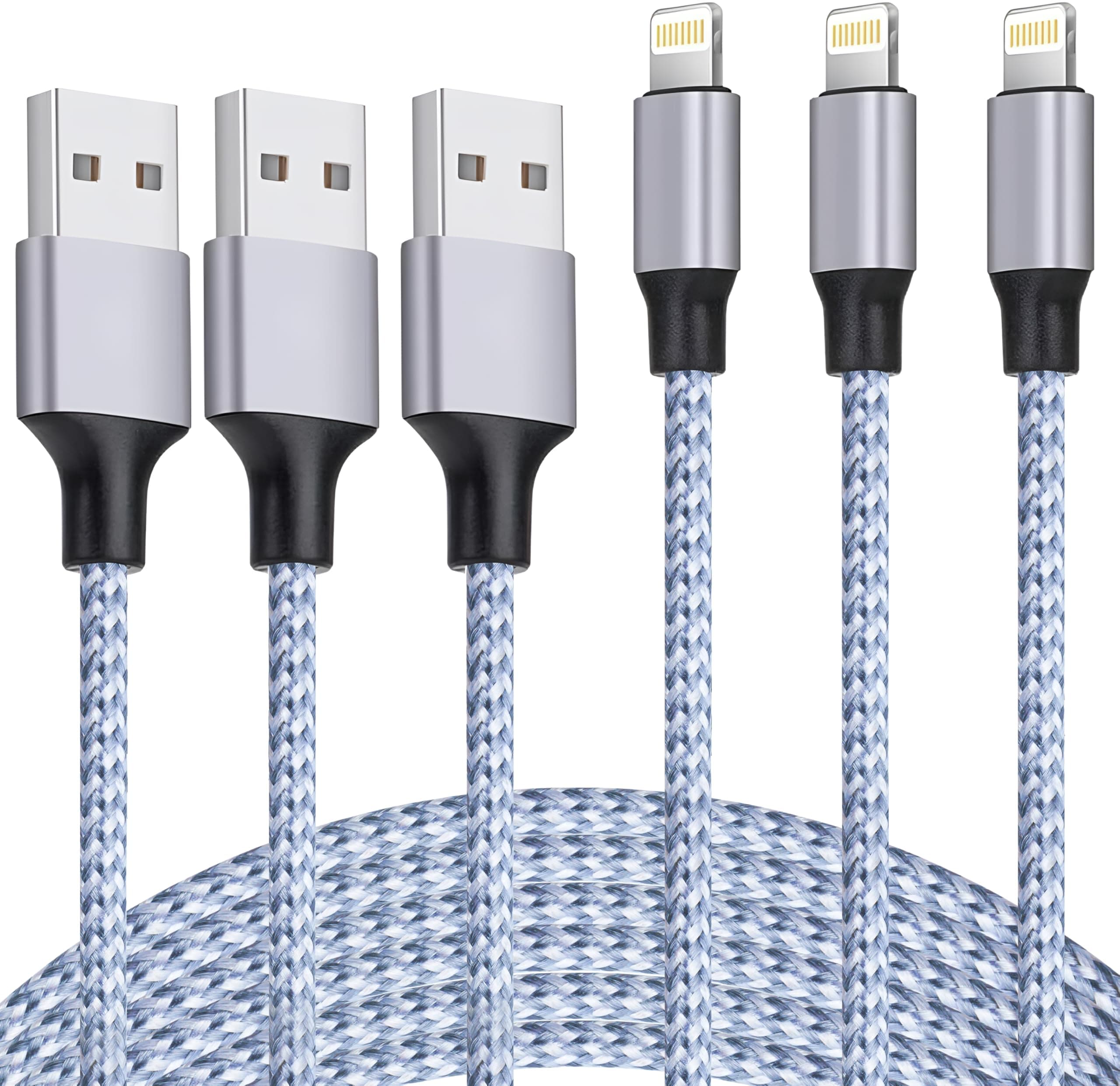 - iPhone Charger 3pack 6ft MFi Certified Best New Nylon Braided Lightning Cable Cell Phone Fast Charger Cord Compatible with iPhone14/13/12/11Pro Max/XS/XR/X/8/7/6/5/SE/iPad More