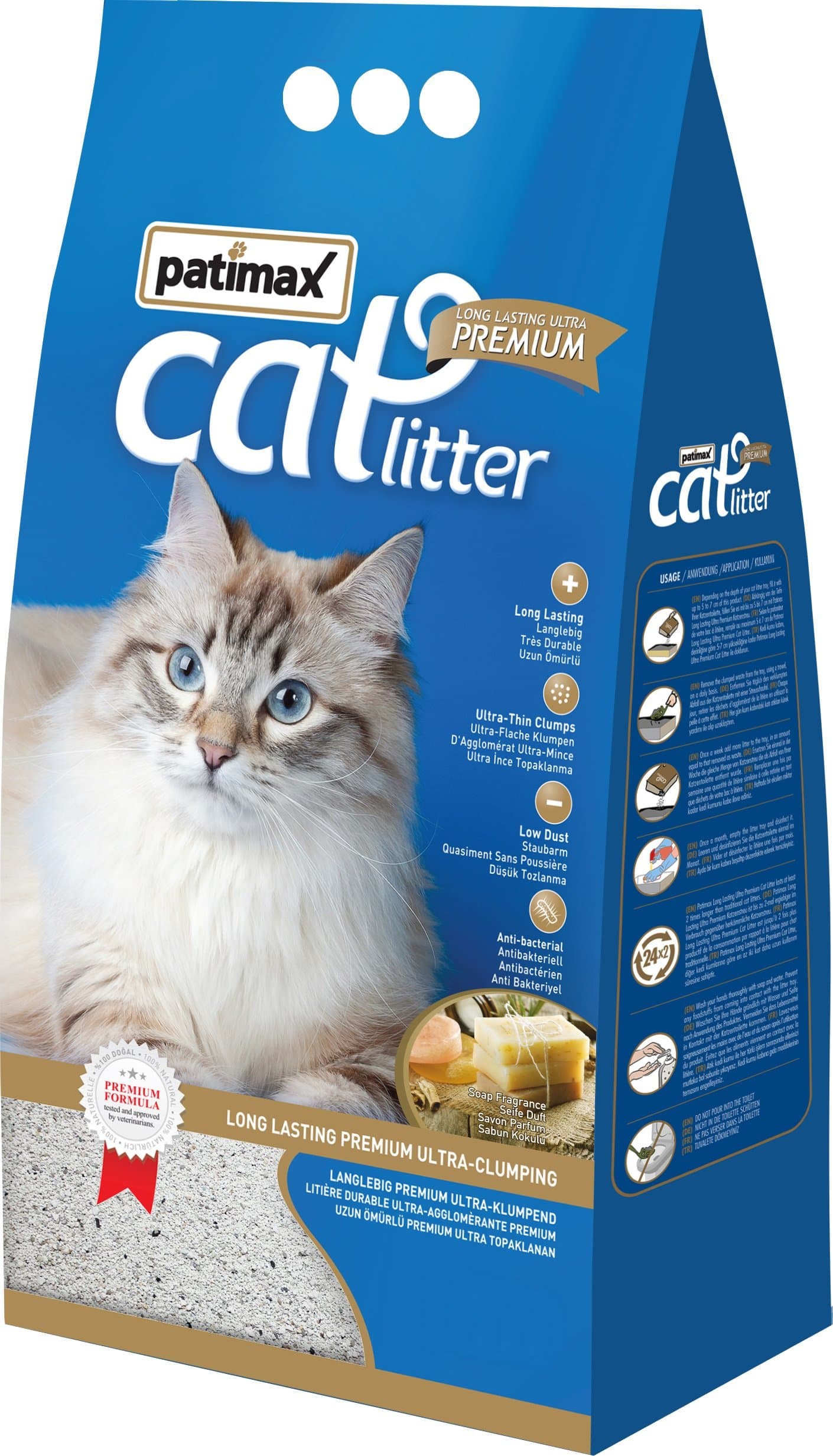 Patimax Long Lasting Premium Ultra Clumping Cat Litter with Soap Fragrance, 12 Litre