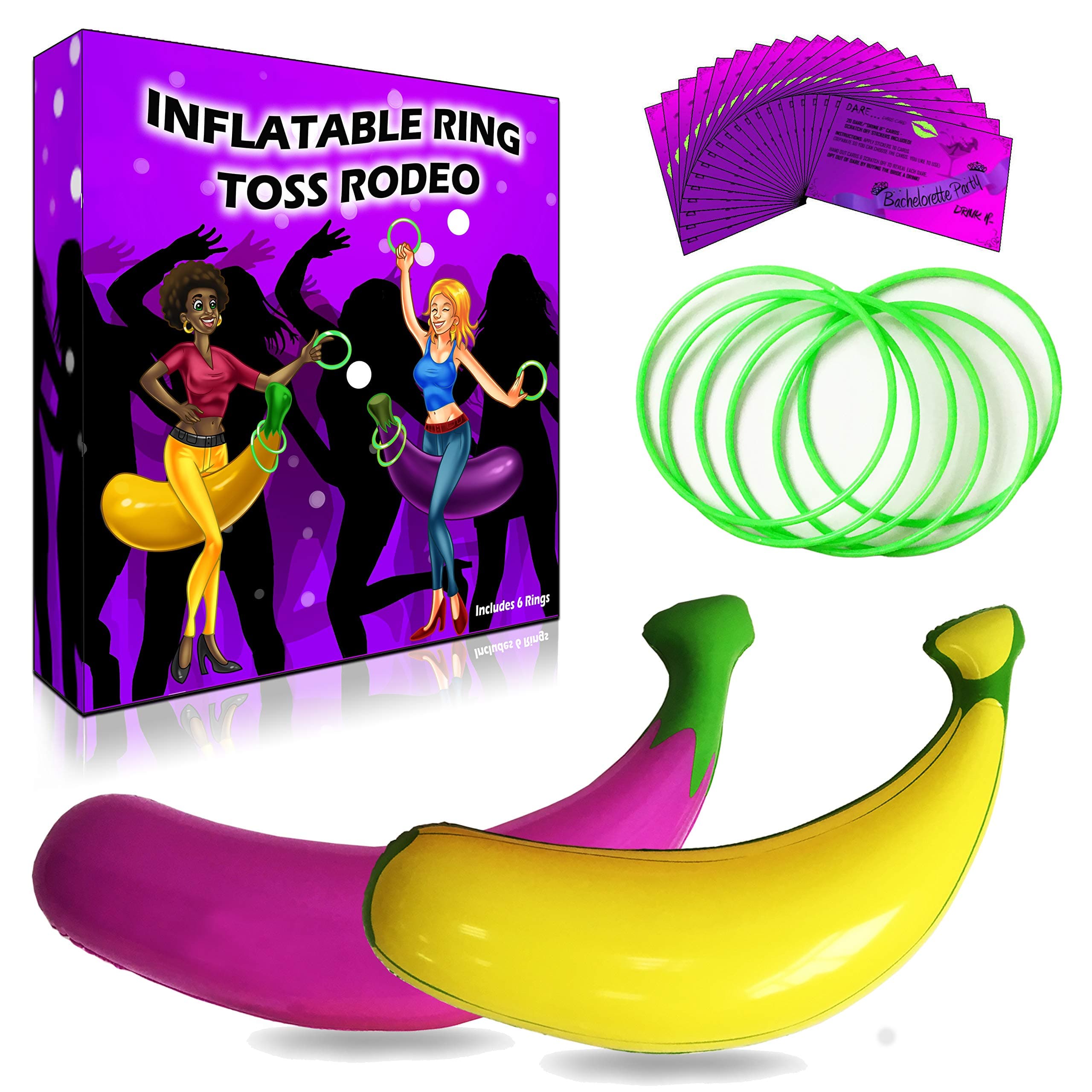 Bachelorette Party Games Bundle by Viribus | Inflatable Ring Toss Rodeo Game | 20 Drink If and Scratch Off Dare Cards | for Girls Night Out, Bride to Be and Bridal Shower Gifts