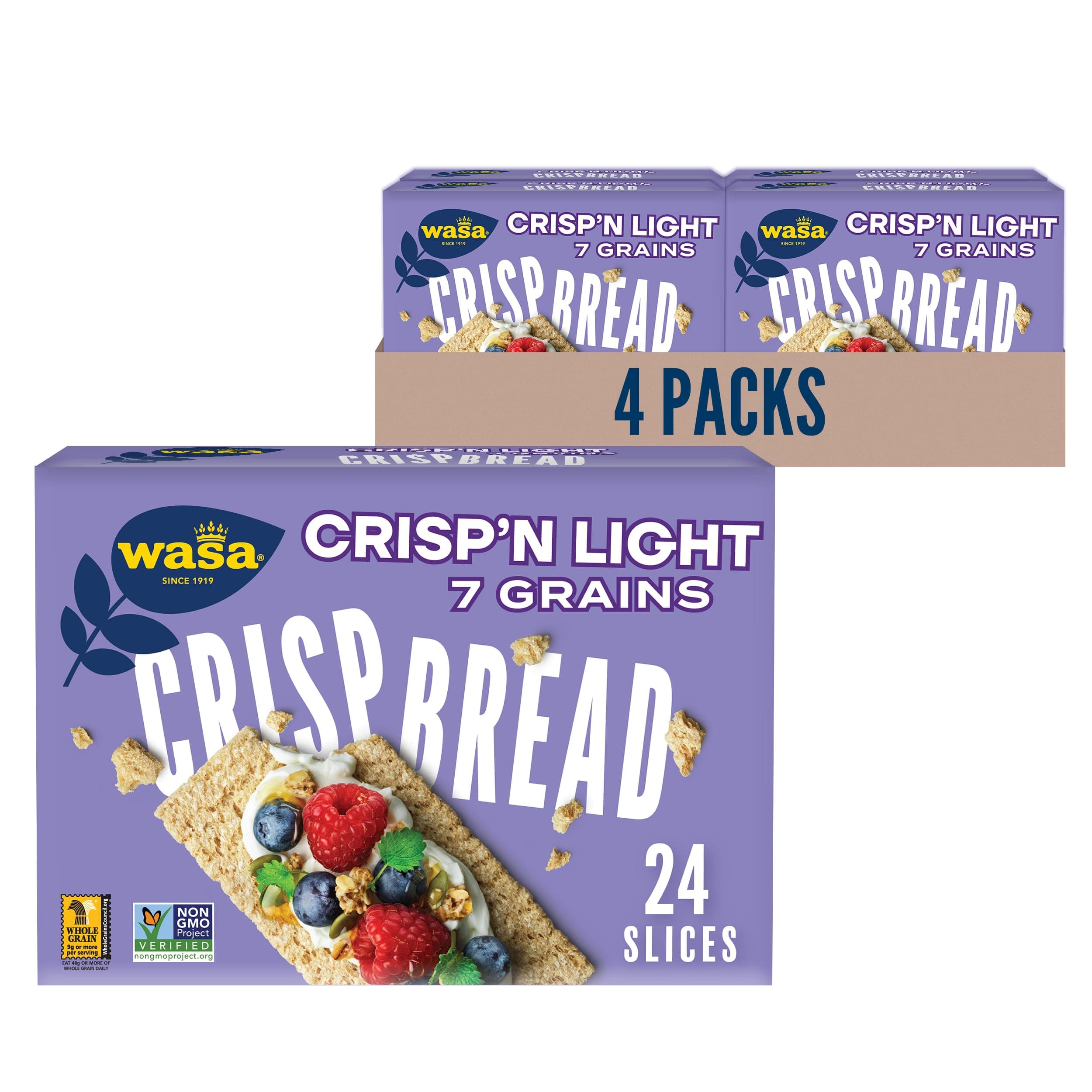 Wasa Crisp’N Light 7 Grains Crispbread, 4.9 Oz (Pack Of 4), Crackers, Fat Free, No Saturated Fat, 0g of Trans Fat, No Cholesterol, 2.5 Lb