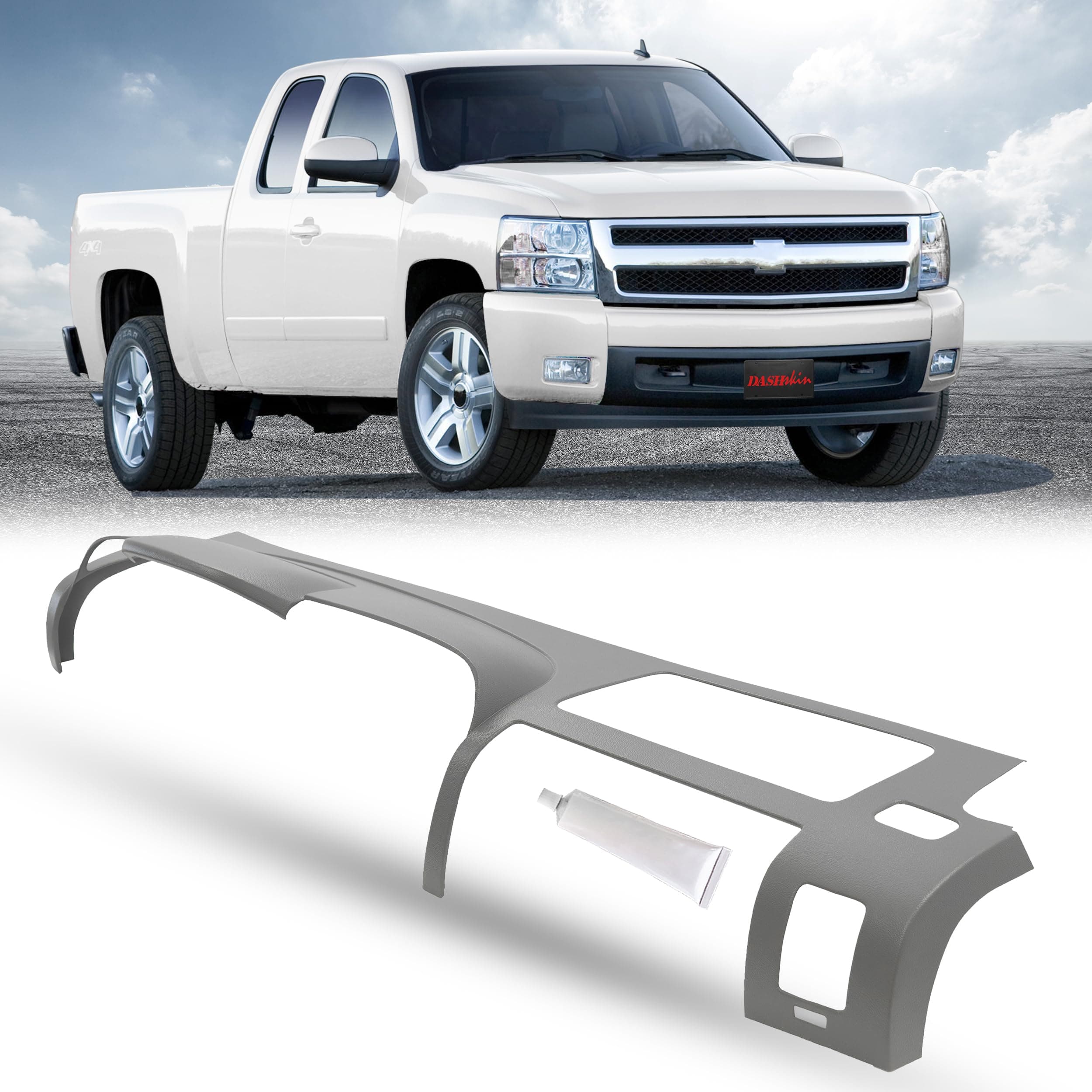 DashSkin Molded Half Dash Cover Cap Compatible with 2007-2013 Silverado Sierra w Dual Glovebox Dashboards in Dark Titanium - Made in The USA