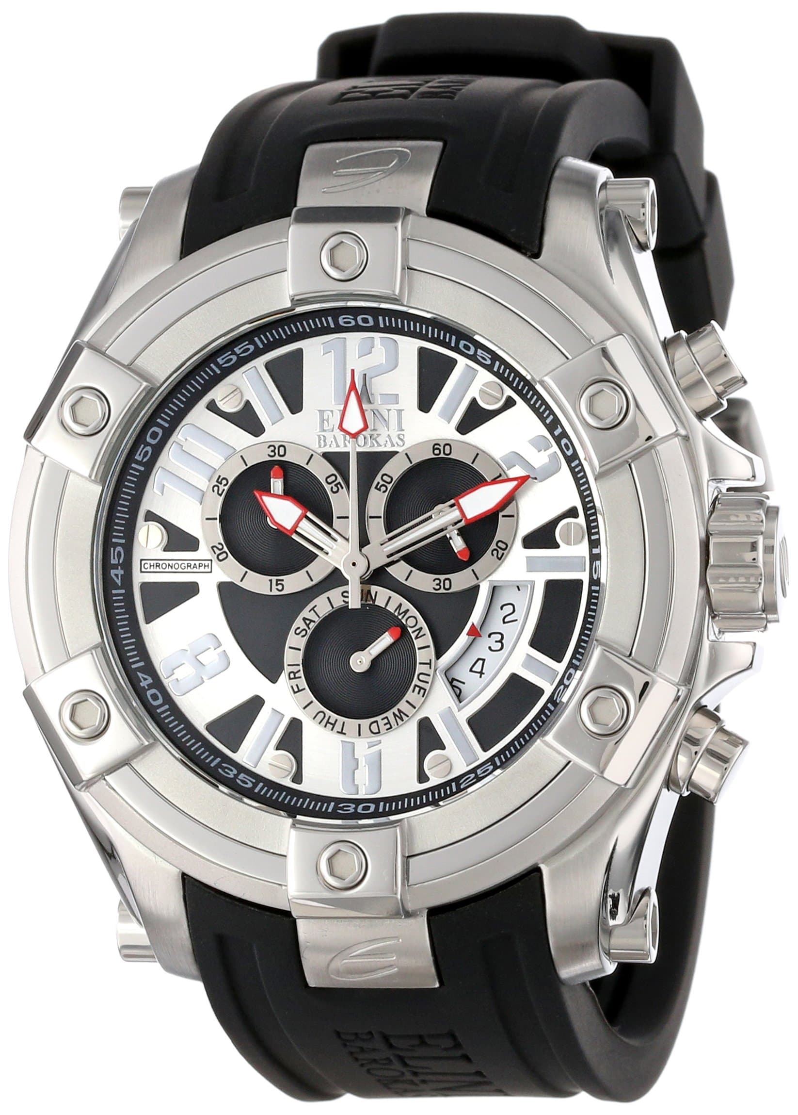 Men's 10056-02S Gladiator Chronograph Black and Silver Dial Black Silicone Watch