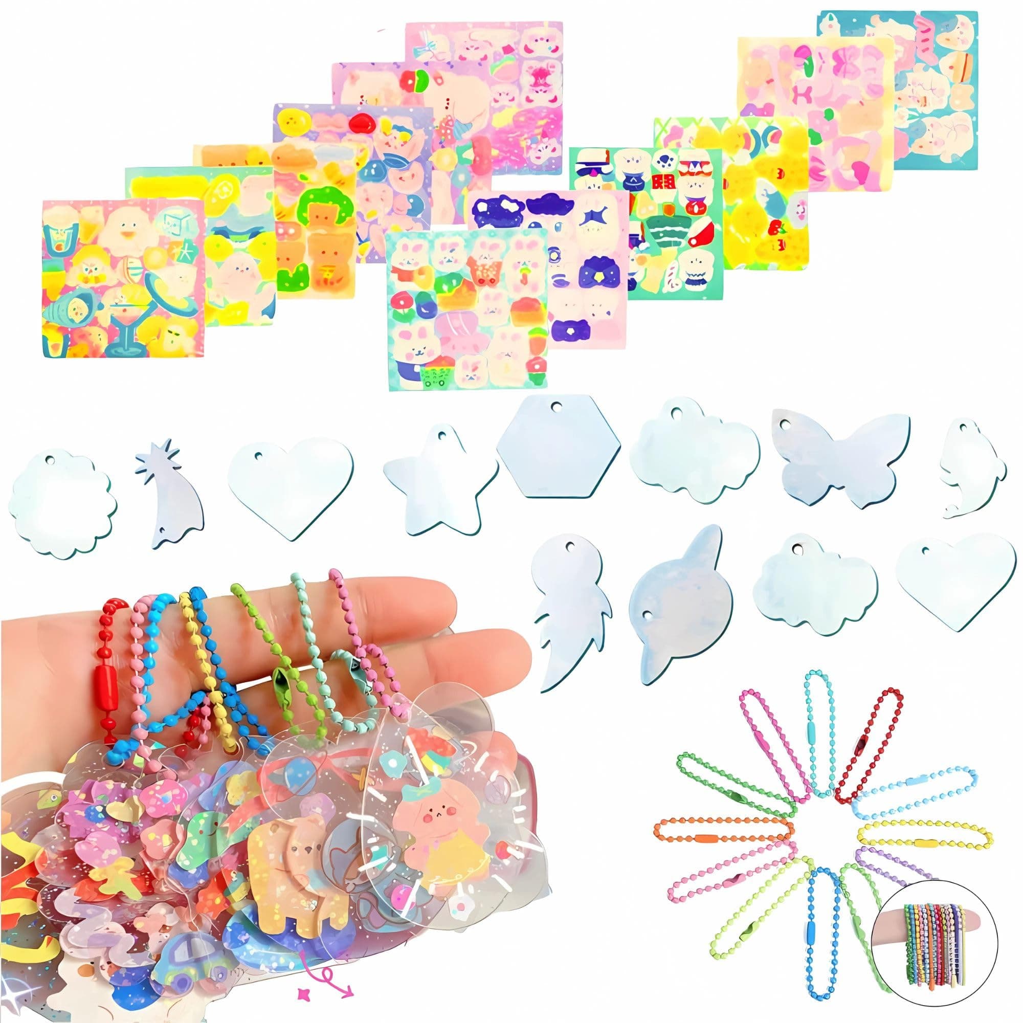 DIY Acrylic Keychains with Cute Stickers as Birthday Return Gifts | Set of 12 | Multicolor Bead for Art & Craft Activity Kit for Kids of All Age Group