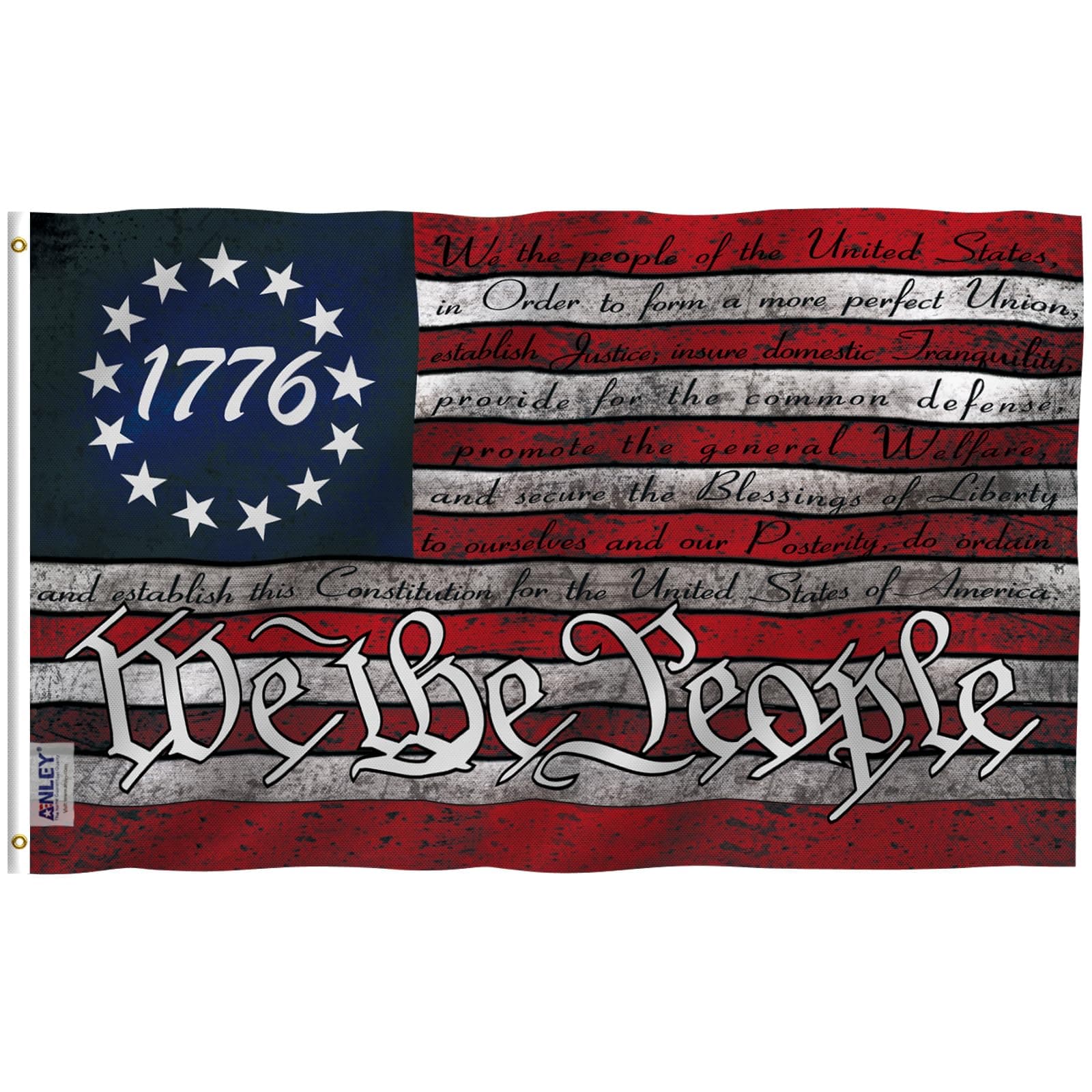Anley Fly Breeze 3x5 Foot We the People Flag - Canvas Header and Double Stitched - 1776 Vintage Betsy Ross the United States Constitution Flags Polyester with Brass Grommets 3 X 5 Ft