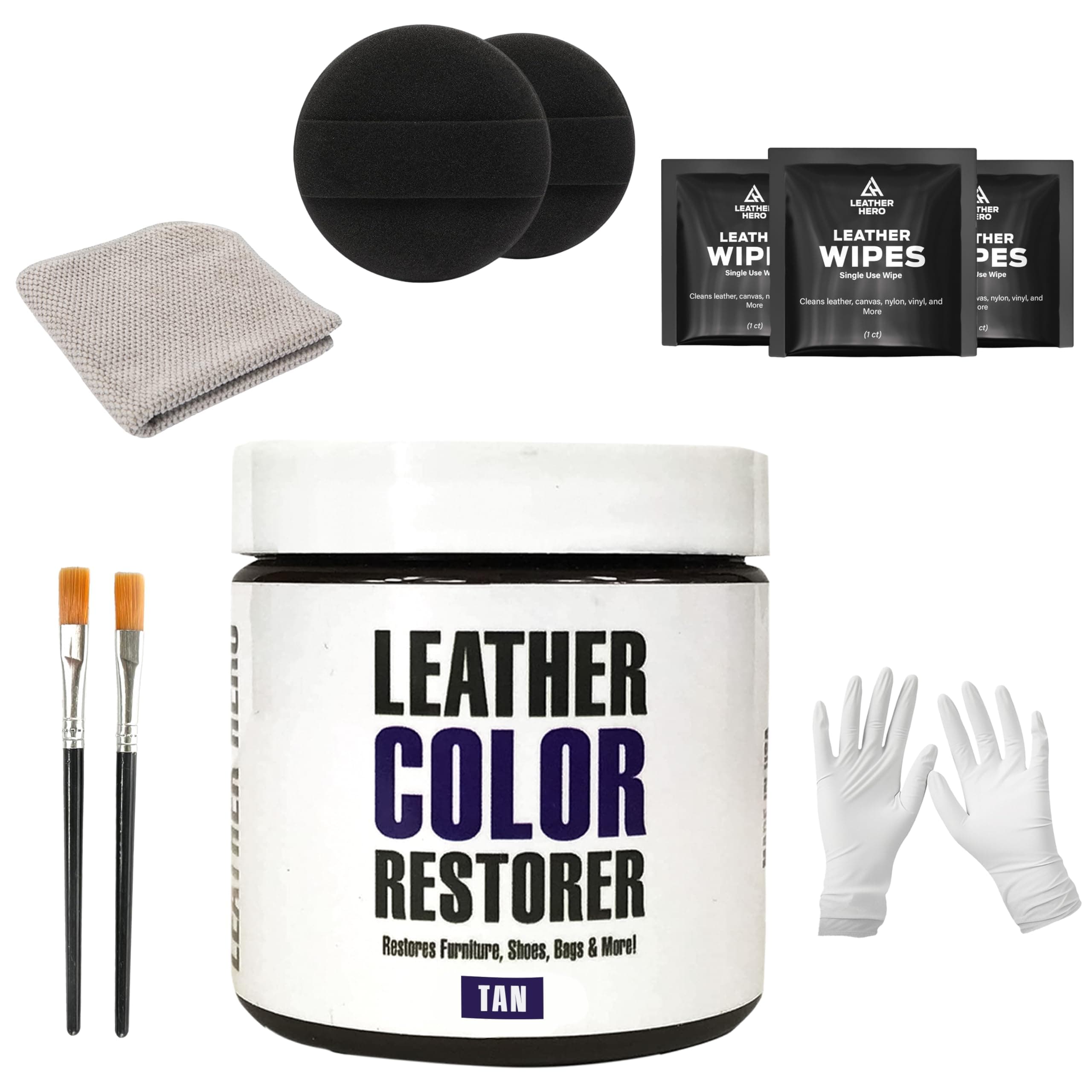 Leather Hero Leather Color Restorer for Couches, Leather Scratch Remover, Leather Couch Scratch Repair for Furniture and Car Seats - Complete Kit, Non-Toxic, Made in The USA (Tan)