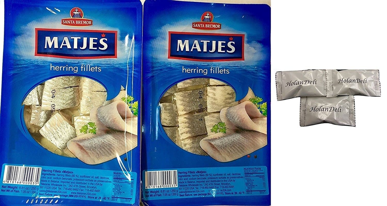 (Pack of 2) Imported Matjes Herring Fillets 8.8oz/250 g. Includes Exclusive HolanDeli Chocolate Mints.