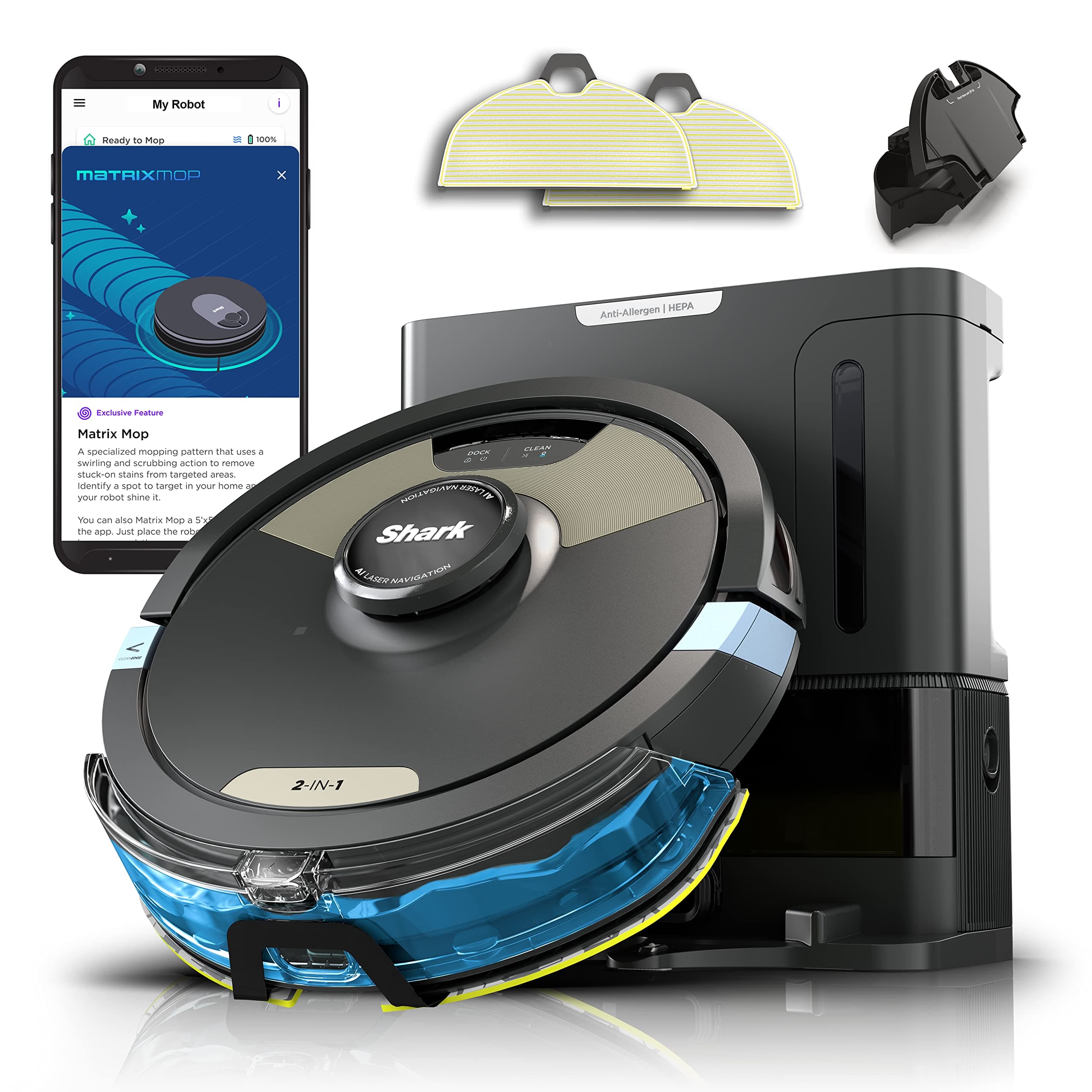 AI Ultra 2-in-1 Robot Vacuum & Mop with Sonic Mopping, Matrix Clean, Home Mapping, HEPA Bagless Self Empty Base and 2 Microfiber Mopping Pads