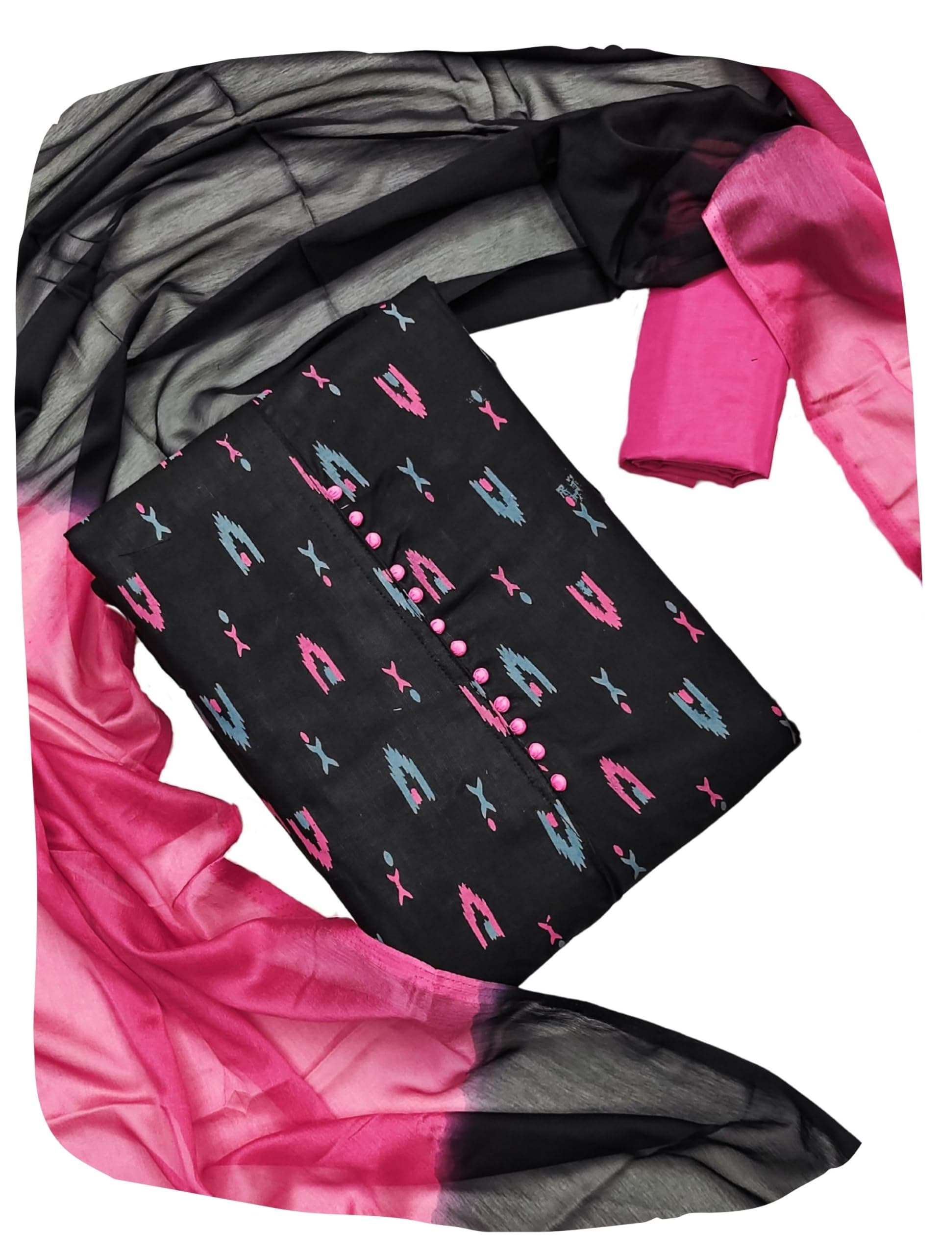 EthnicJunction Women's Cotton Slub Printed Unstitched Salwar Suit Dress Material with Dupatta