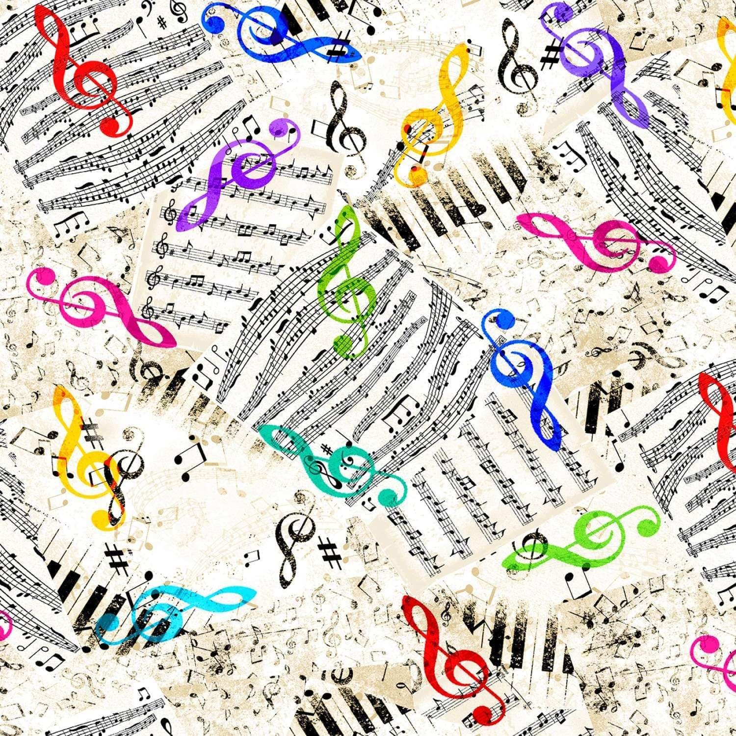 Jazz Fusion White Music Note Chart Cotton Fabric by The Yard CD2233-WHITE