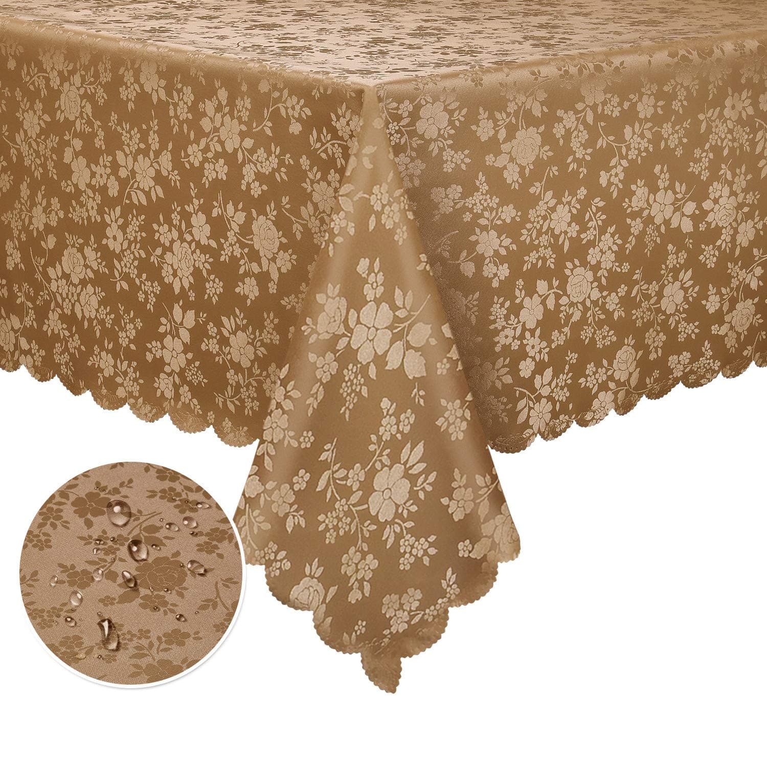 LOCIKA Washable Vinyl Tablecloth Easy Care Dinning Tablecloth Rectangle Heavy Plastic Tablecloth Waterproof Spillproof Vinyl Tablecloth (Brown, 60" X 104" Rectangle/Oblong)