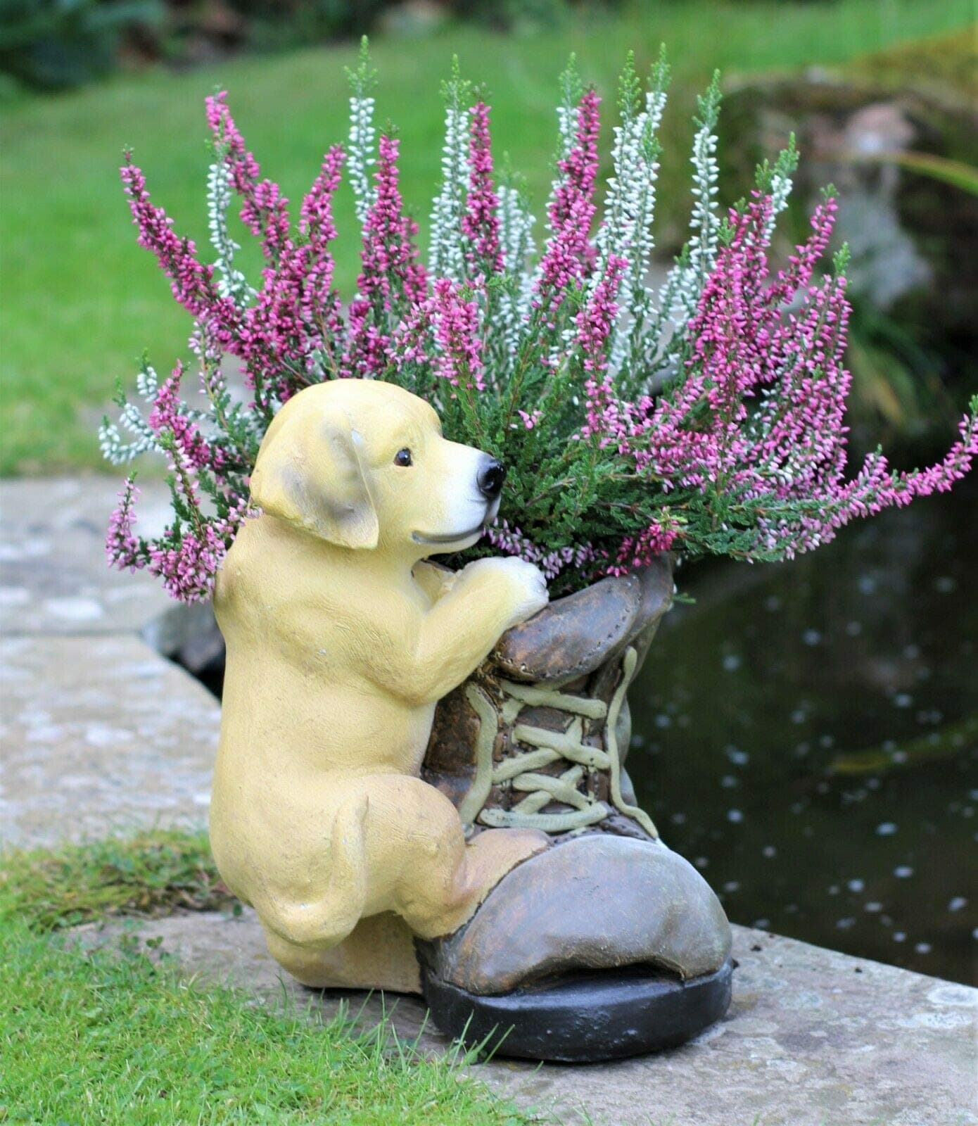 HH Home Hut Garden Ornament Plant Pot Planter Puppy Dog Animal with boot Outdoor Indoor 26cm