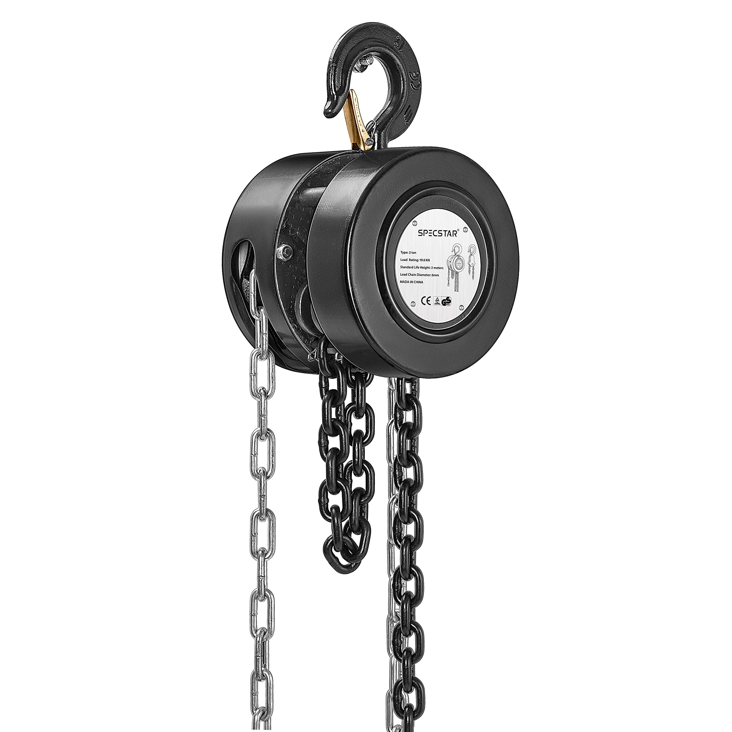 Hand Chain Hoist 2 Ton 4400 Lbs Capacity 10 Feet with 2 Heavy Duty Hooks, Manual Chain Fall for Warehouse Building Automotive Machinery Black