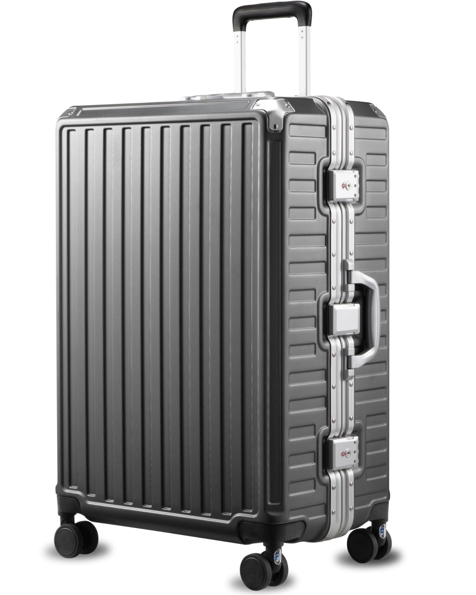 LUGGEX Trunk Luggage with Spinner Wheels - Expandable Polycarbonate Hard Shell Suitcases, Charcoal Metallic, Checked-Large 28-Inch, Aluminum Frame Black Luggage 28 Inch No Zipper Luggage