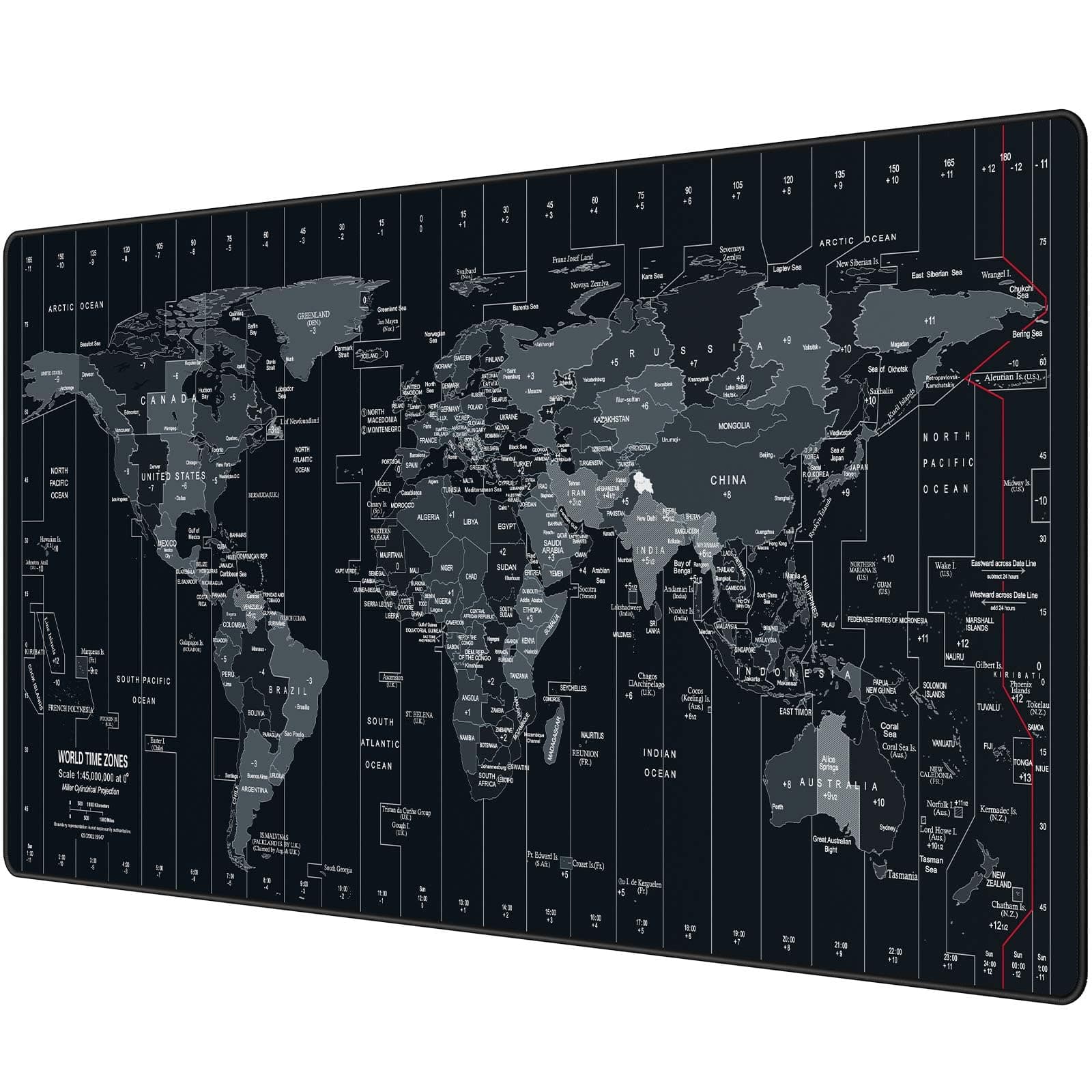 Gaming Mouse Pad (900x400x3mm) Extended Mouse Mat Large Non-Slip Desk Pad with Precision Locked Edges Comfortable Keyboard Mat Suitable for Office Gamer Home - Black World Map
