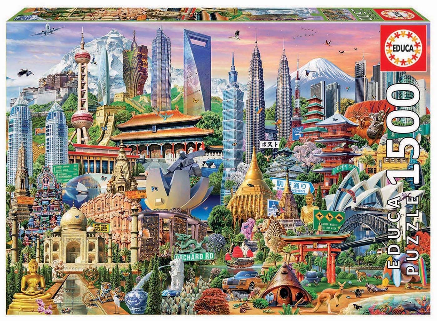 Educa - Asia Landmarks - 1500 Piece Jigsaw Puzzle - Puzzle Glue Included - Completed Image Measures 33.5" x 23.5" - Ages 14+ (17979)