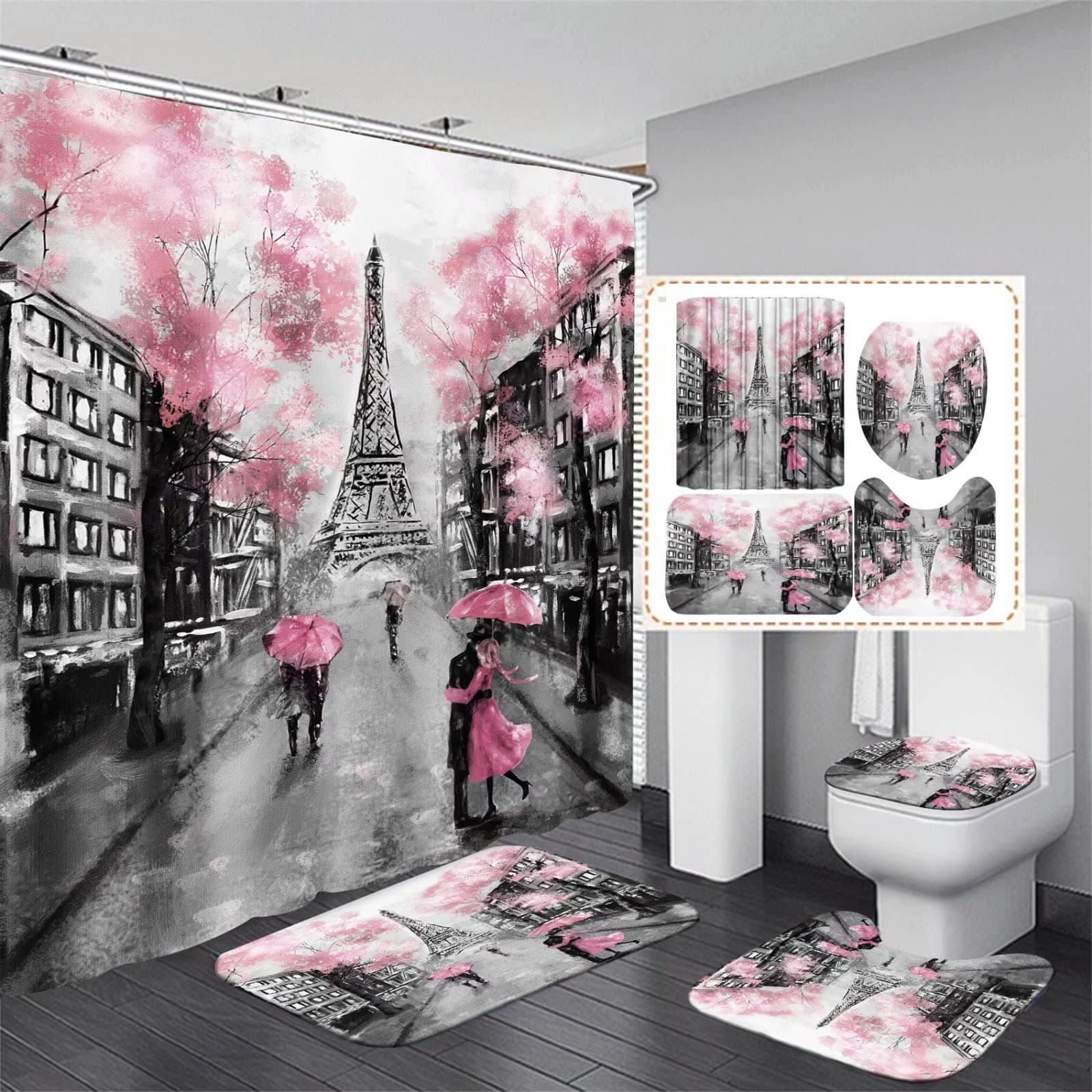 Pink Pairs Eiffel Tower Shower Curtain Sets