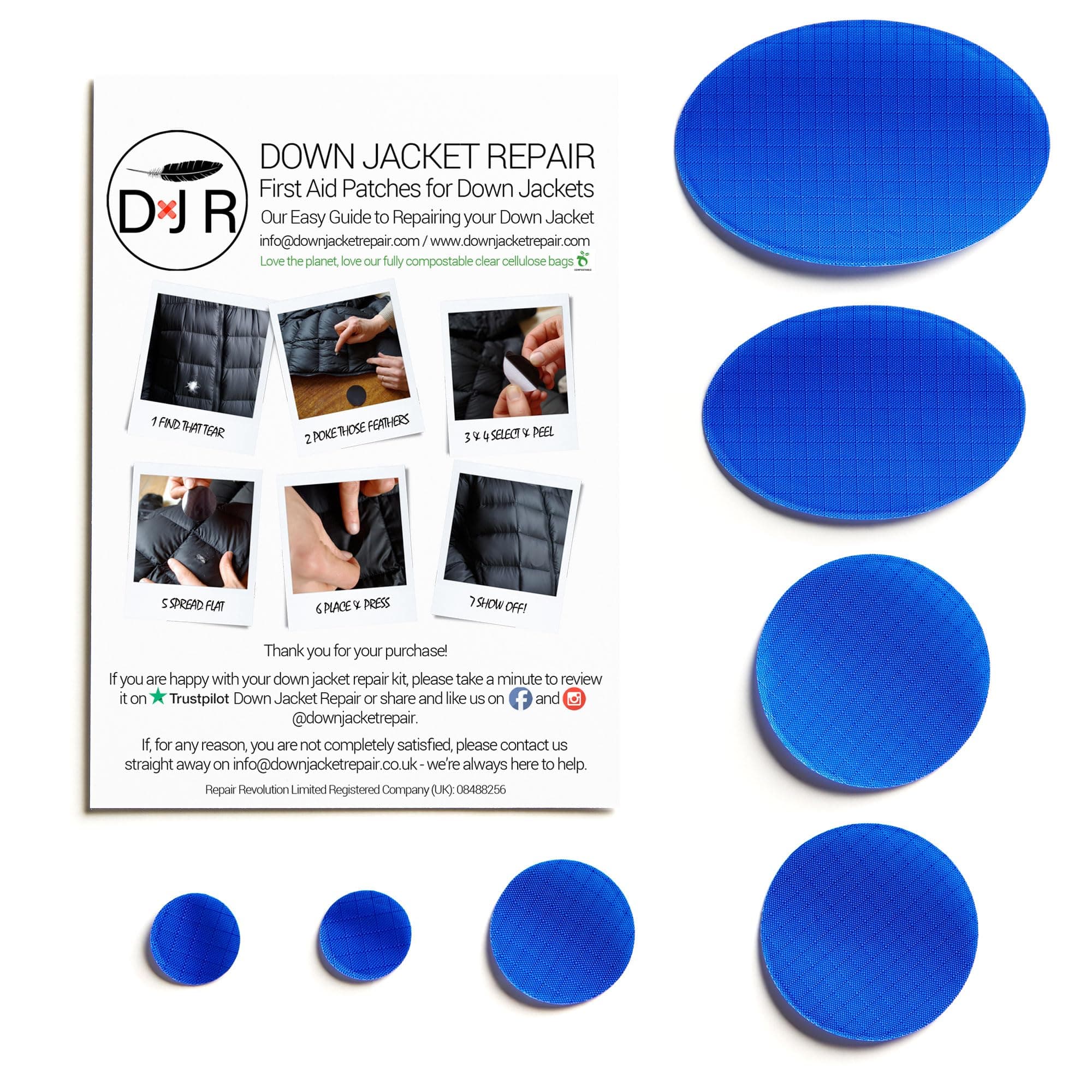 Down Jacket Repair Patches: Easy to Use, Pre-Cut, Self-Adhesive, Waterproof Fabric, Tear-Resistant Rip-Stop Nylon Fabric Patches for Clothing, Down Jacket Patches, Outdoor Gear - Royal Blue