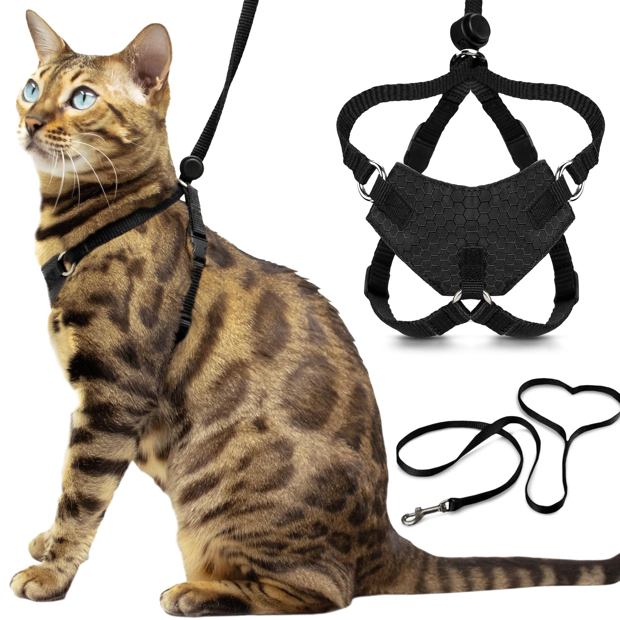 Houdini™ Escape Proof Cat Harness and Leash Set by OutdoorBengal – Black, Medium Cat Harness for Walking