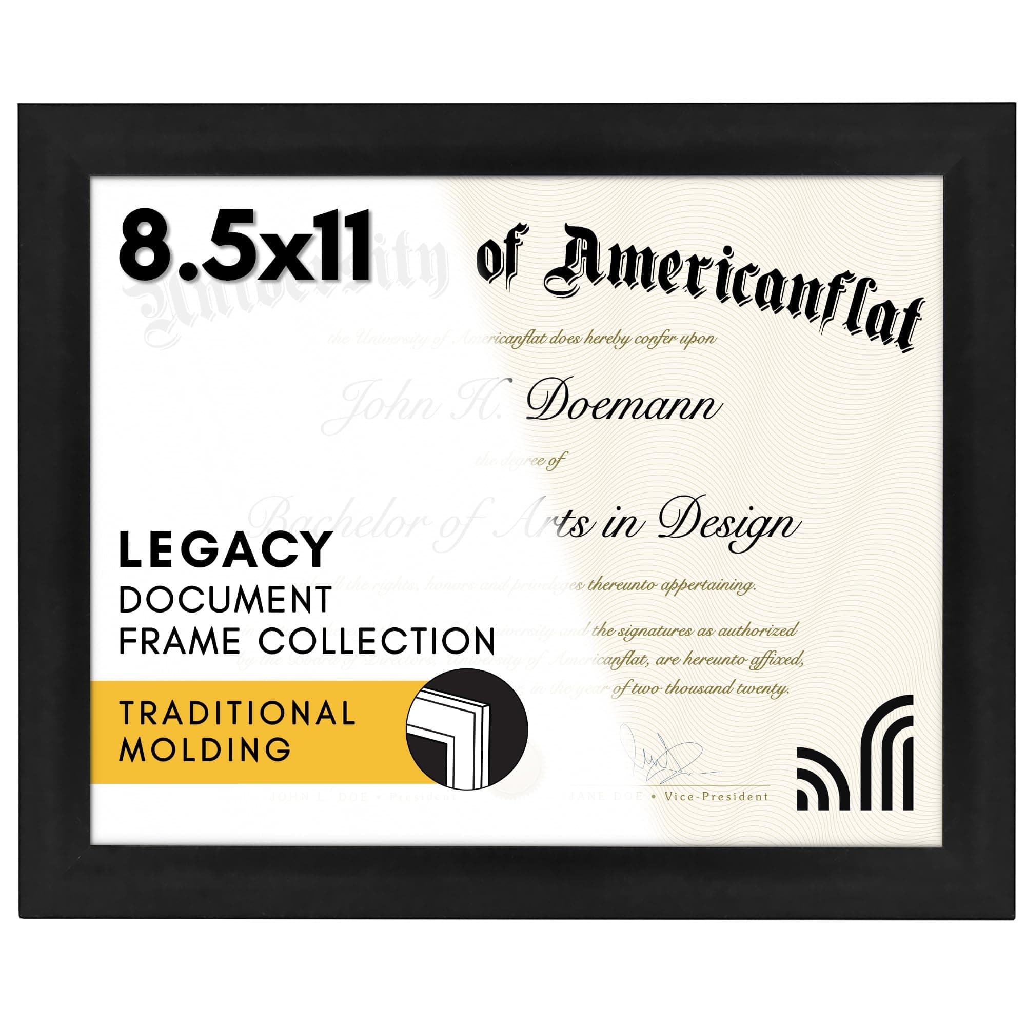 8.5x11 Picture Frame in Black - Use as Diploma Frame or Certificate Frame with Shatter Resistant Glass - Hanging Hardware and Easel Included for Wall and Tabletop Display