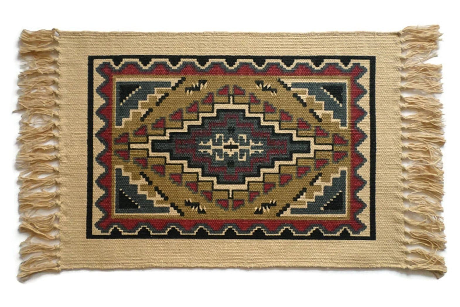 SB Co Southwest Cotton Stencil Placemats-Tapestry Tan Blue Diamond