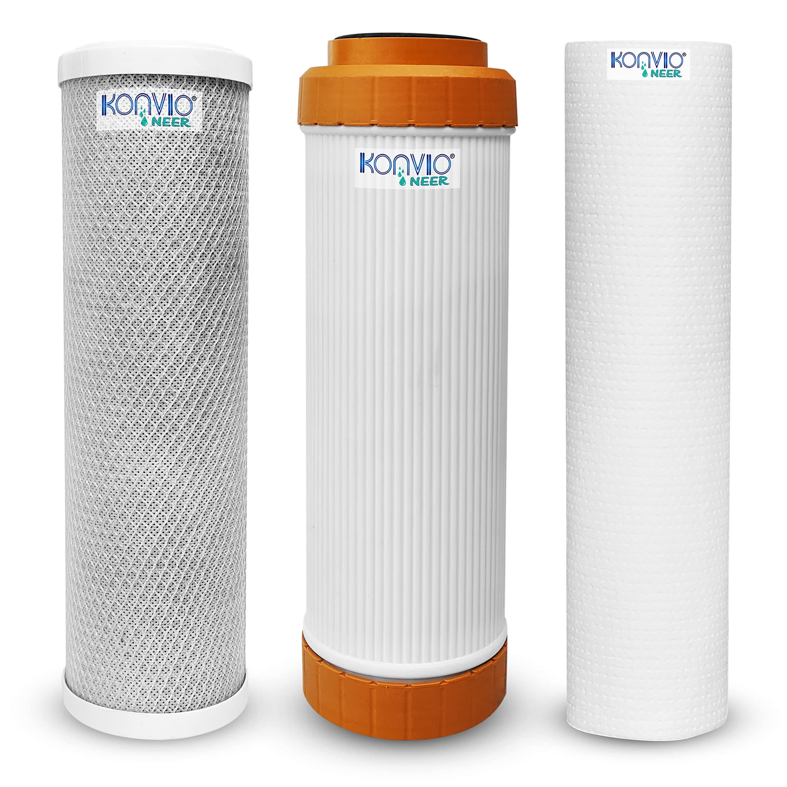 Konvio Neer CTO GAC PP Spun Carbon Filter of 10 inch Set Replacement Filters for Under Sink and Commercial RO Water Purifier - 3 Pcs