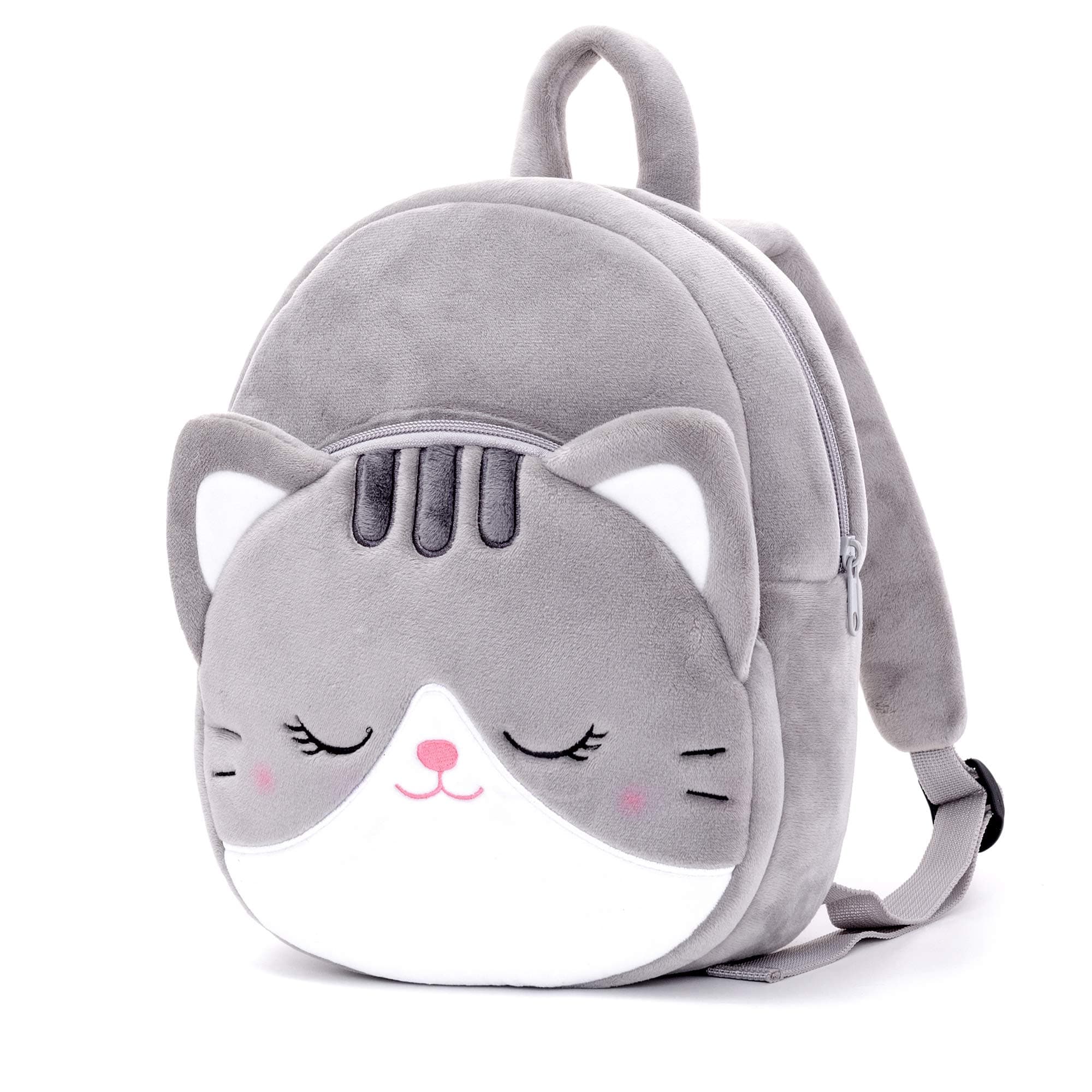 Lazada Kids Backpacks for Girls Backpack Plush Bags for Toddler Baby Double Layer Napkins Snack Bag Plush Grey Cat