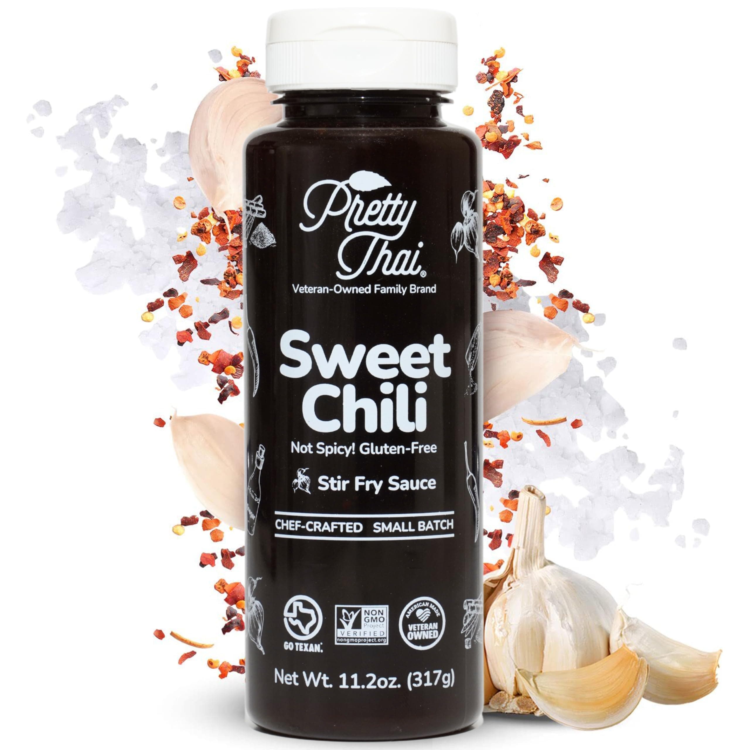 Pretty Thai Sweet Chili Sauce, Gluten Free Certified Non-GMO Authentic Vegan Stir Fry, BBQ Condiment, Dipping Sauce, Rice Seasoning, 100% Natural