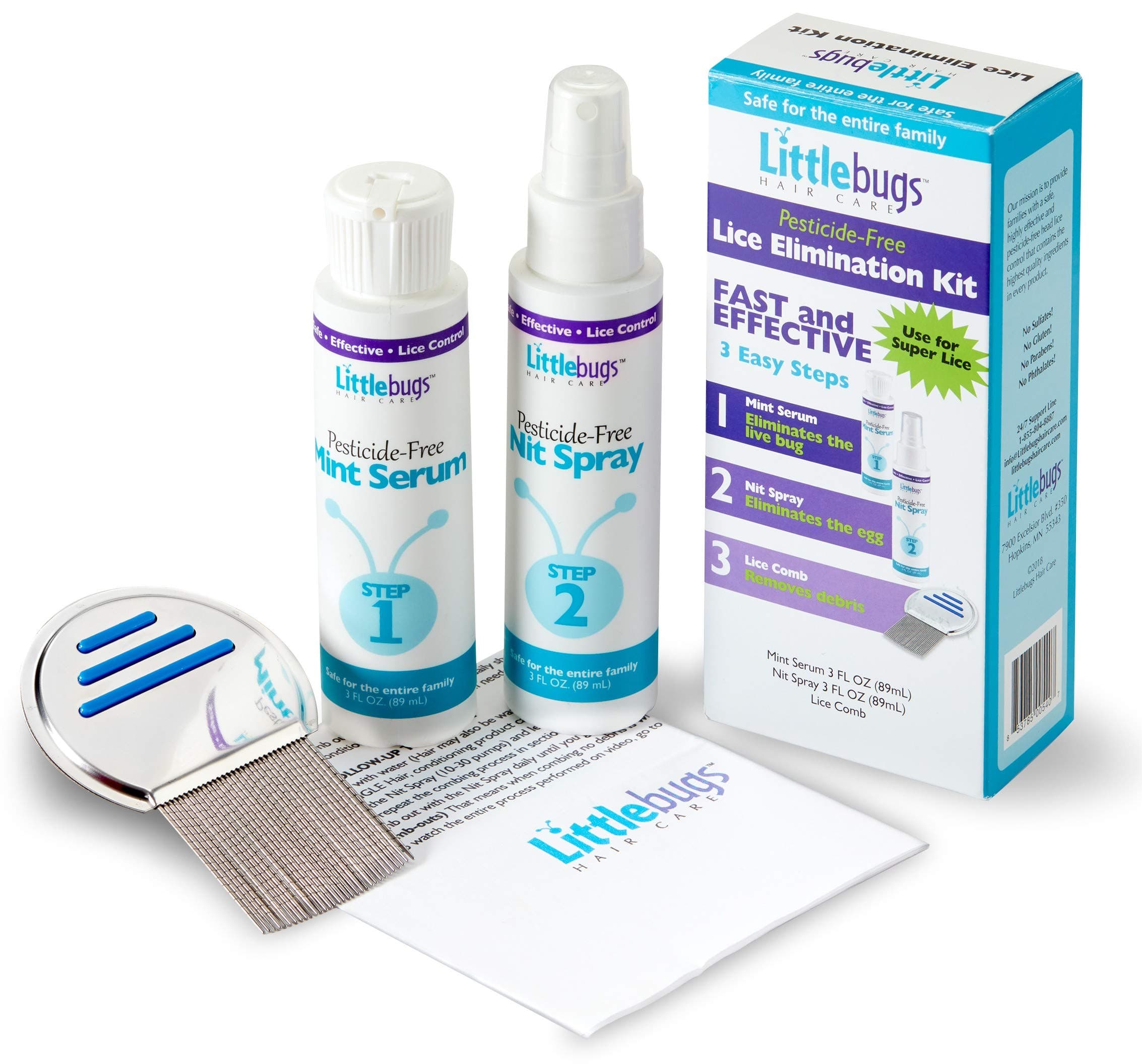 Lice Treatment 3-Step Easy Elimination Kit - Comb, Serum, Spray | Best Natural Head Lice & Nit Remover | Safe Removal for Kids, Mom, Family | Treat Head Lice Pesticide-Free
