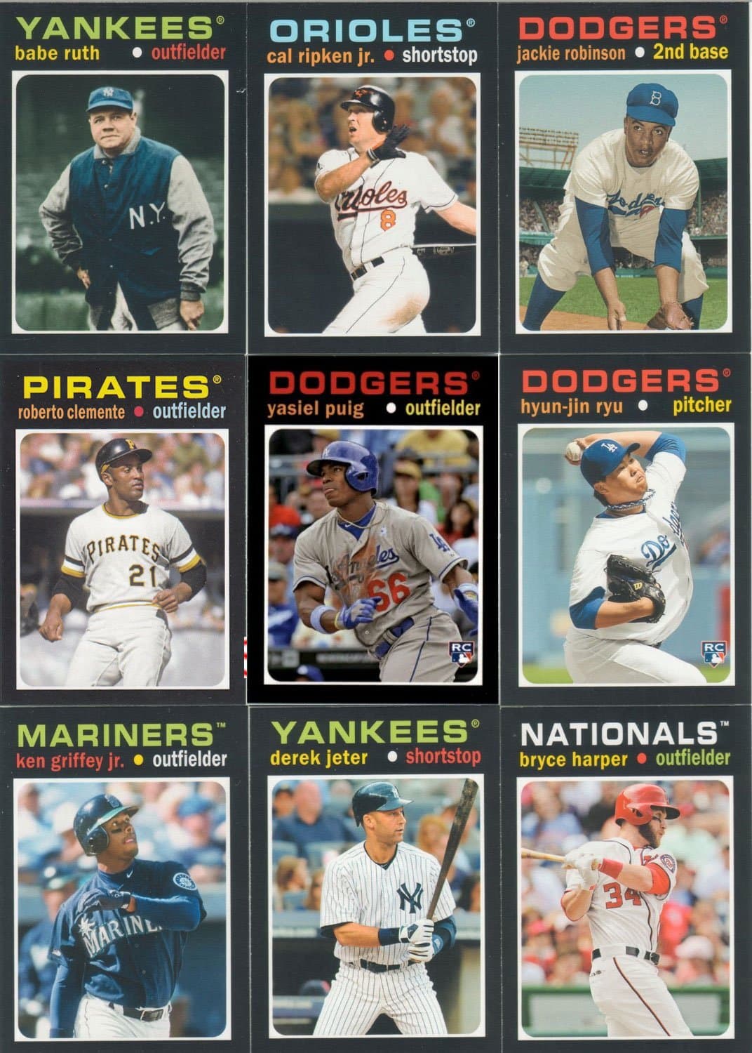 2013 Topps Mini 1971 Retro Baseball Series Complete Mint 50 Card Insert Set Loaded with Rookies, Stars and Hall of Famers Including Babe Ruth, Yasiel Puig, Bryce Harper, Cal Ripken Jr., Ken Griffey Jr., Buster Posey, Mike Trout, Justin Verlander, Roberto Clemente and Others