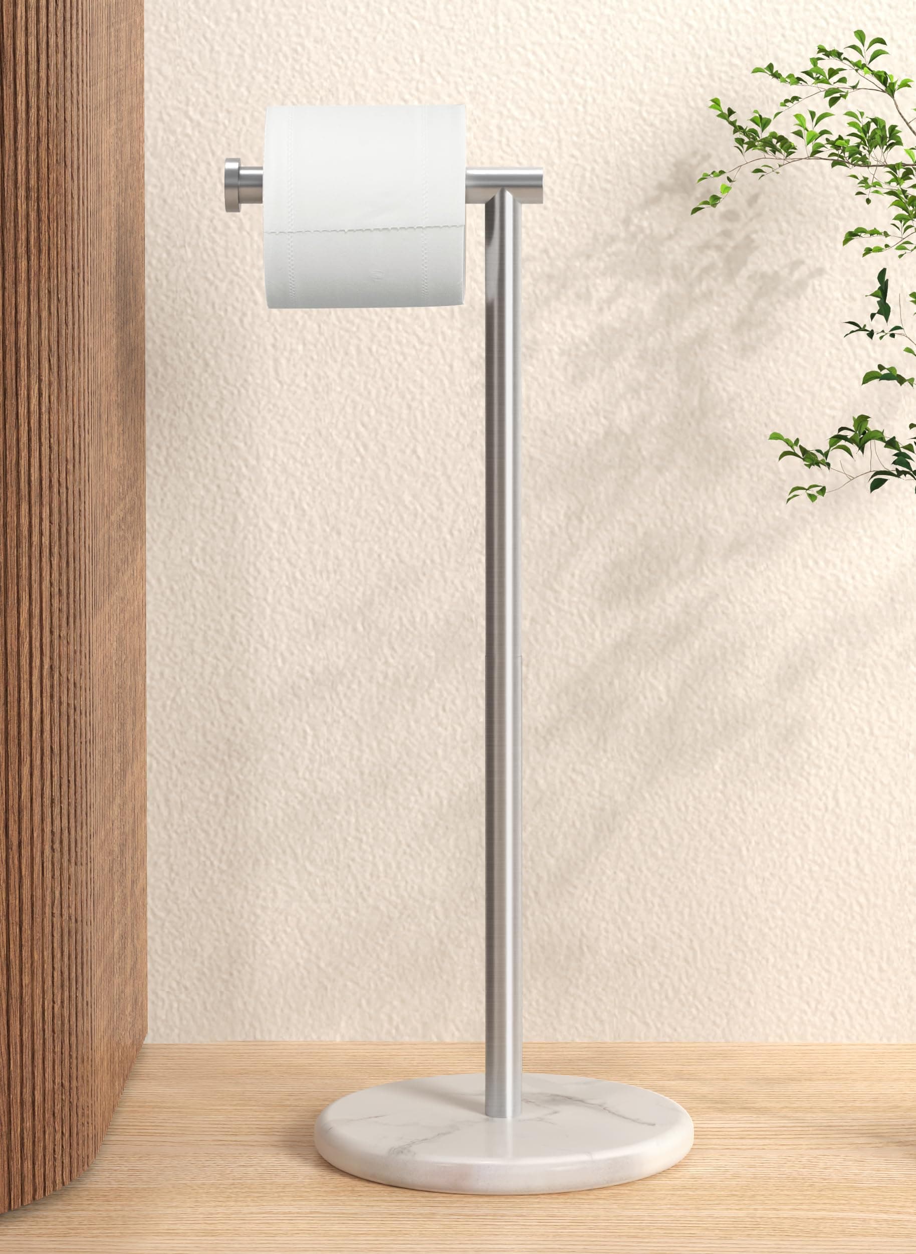Marble Toilet Roll Holder Free Standing, Toilet Paper Holder with Natural Marble Base, Bathroom Toilet Roll Stand 18/8 Stainless Steel Brushed Finish, BPH284S1-2