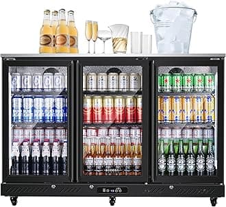 - BODEGACOOLER Commercial Bar Cooler With 3 Glass Doors,12 Cu.Ft Counter Height Back Beverage Refrigerator,Display Bar Fridge with LED Lighting,Beverage Cooler for Beer Stainless Steel Top,With Casters