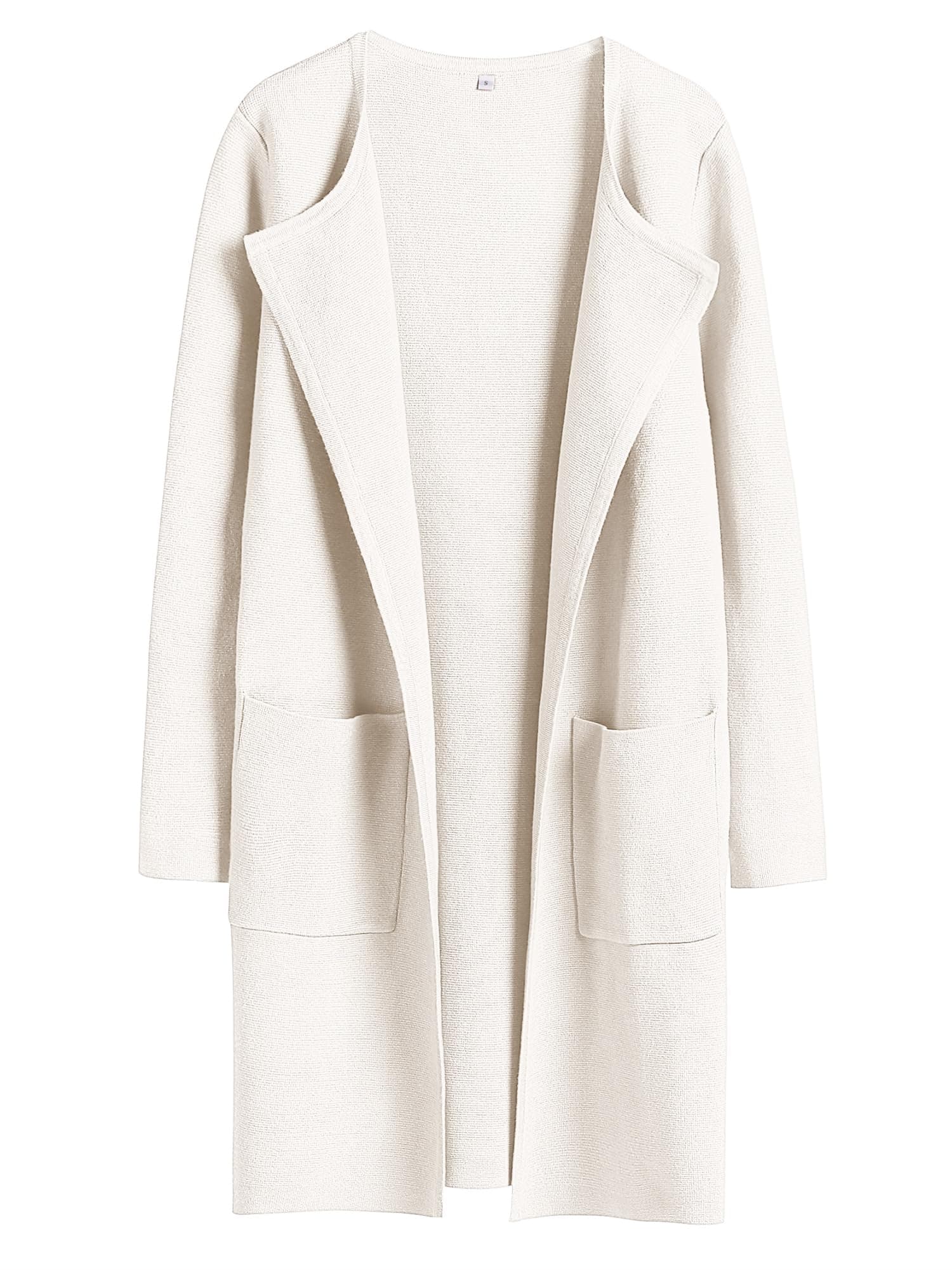 ANRABESS Women's Open Front Knitted Cardigan Fall Lightweight Long Sleeve Lapel Casual Oversized Solid Classy Wool Sweater Jacket Winter Coat 715mibai-M Off-White