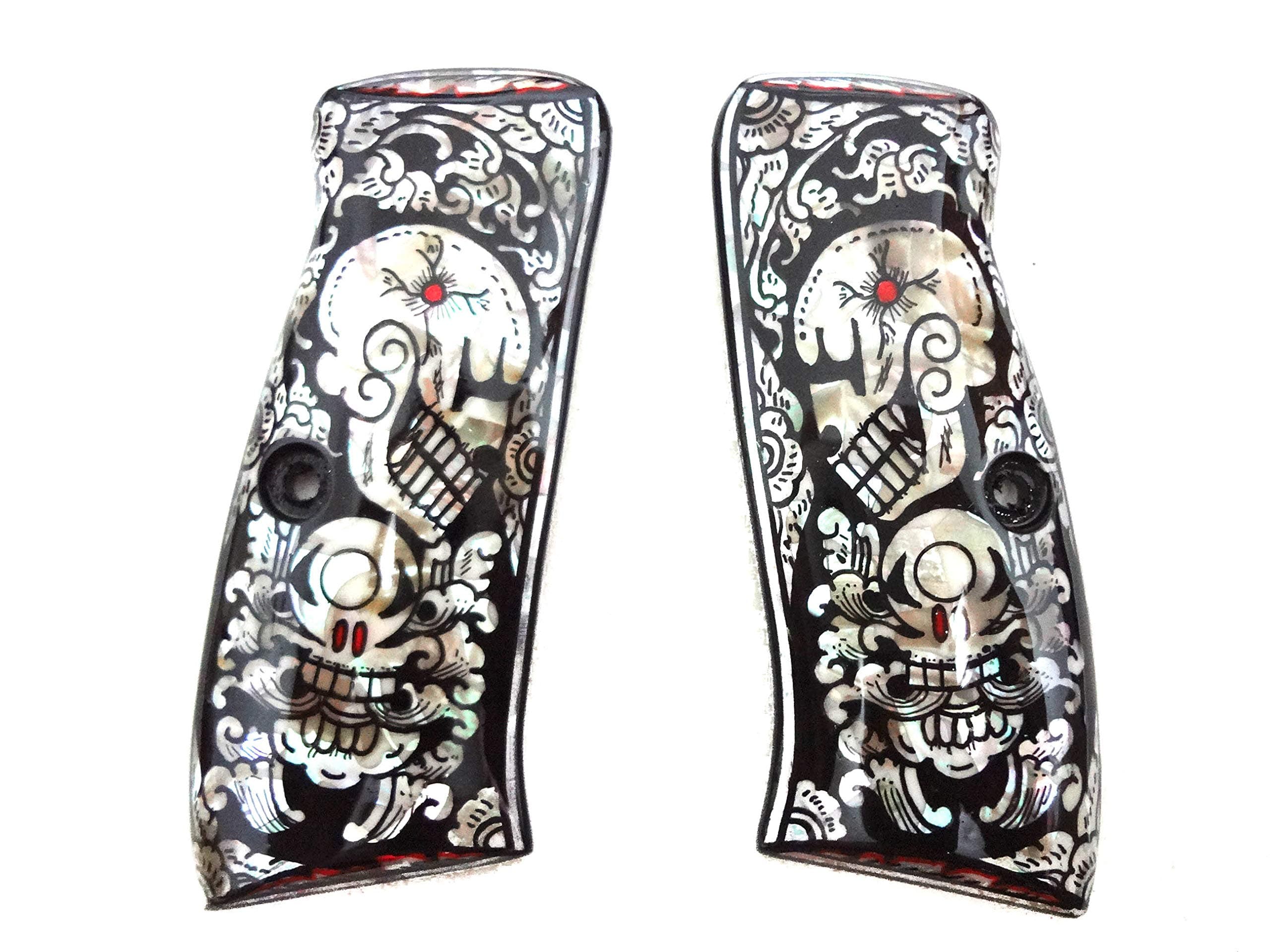 Sri Lanna Mother of Pearl Inlay CZ 75b Grips Black Skull