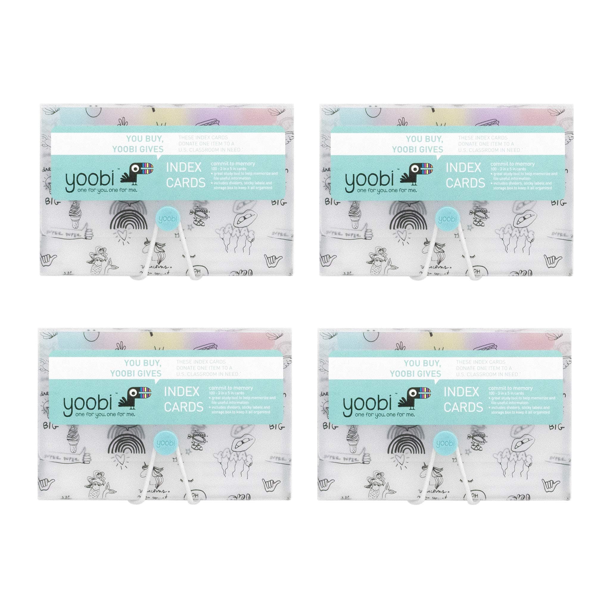 YoobiIndex Cards with Case | 4 Pack of Fun | 400 Total Notecards with Holder | Create Flash Cards for Homeschool