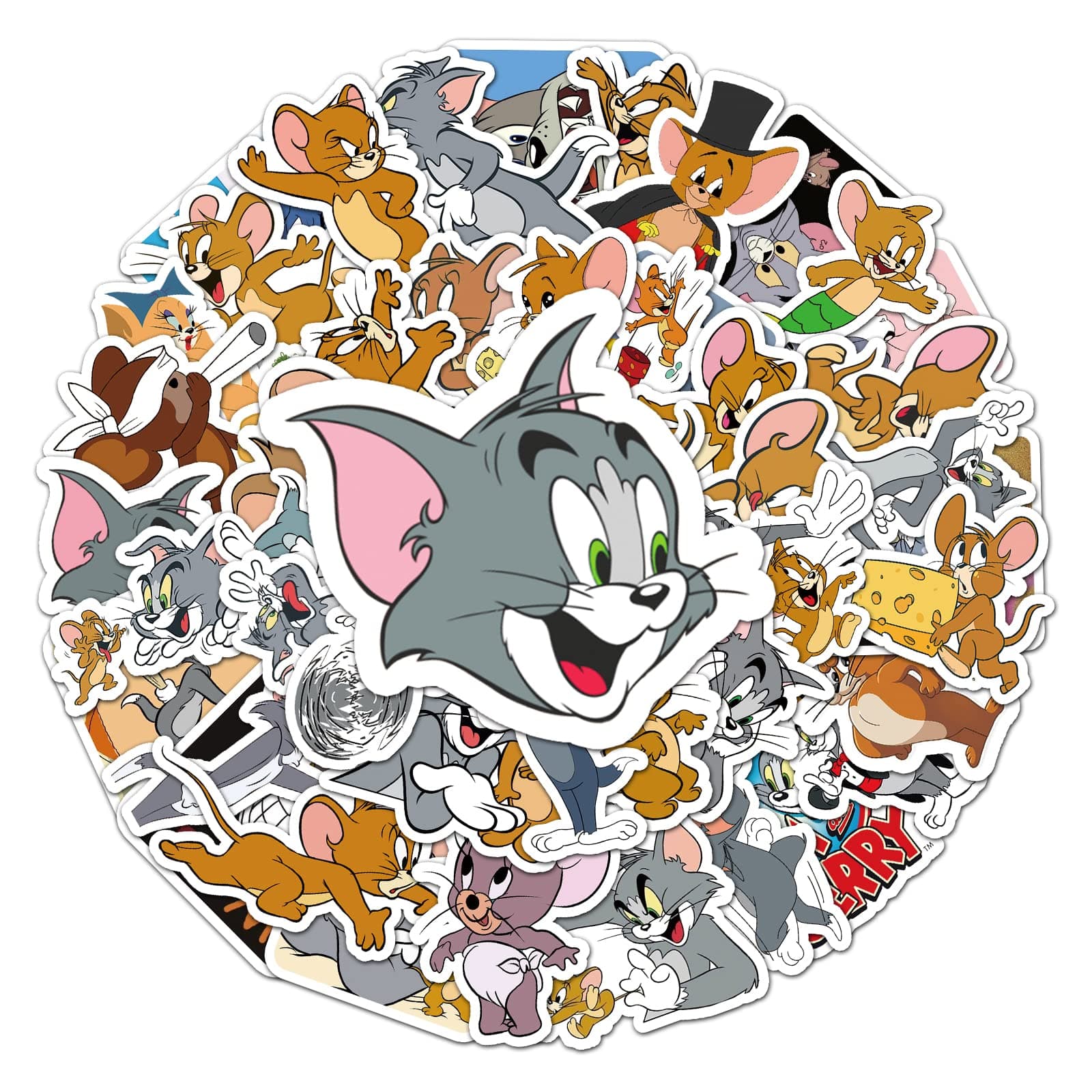 50pcs Cool Random Cartoon Skateboard Stickers for Laptop Guitar Travel Case Water Bottle Car Luggage Bike Sticker Waterproof Graffiti Gift for Teens Girls Kids (Tom & Jerry)